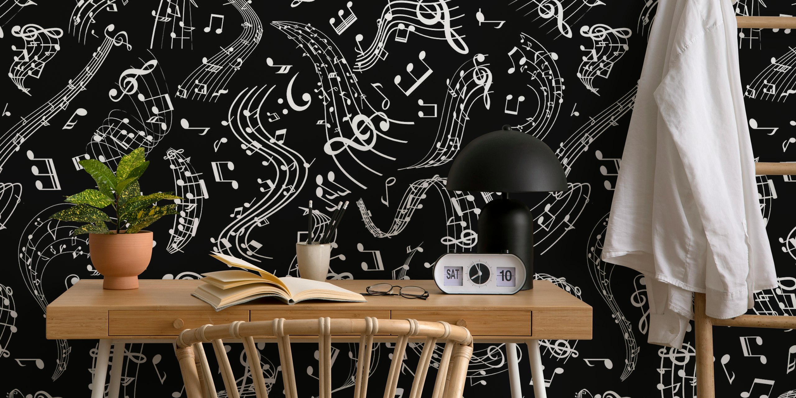 Μαύρος και λευκός 3 black and white ταπετσαρία με music notes