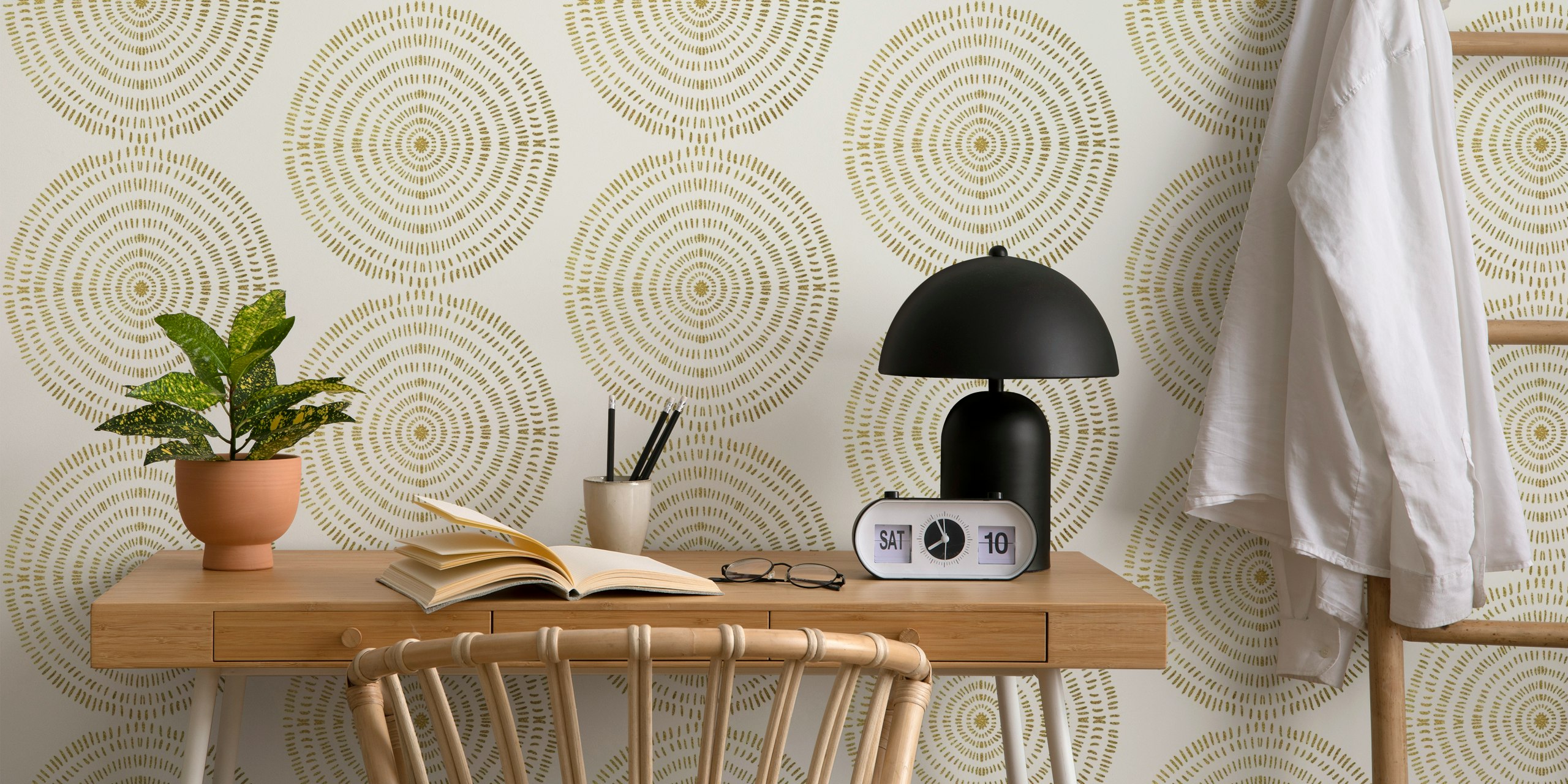 Golden Tribal Circular Ornament wallpaper in room