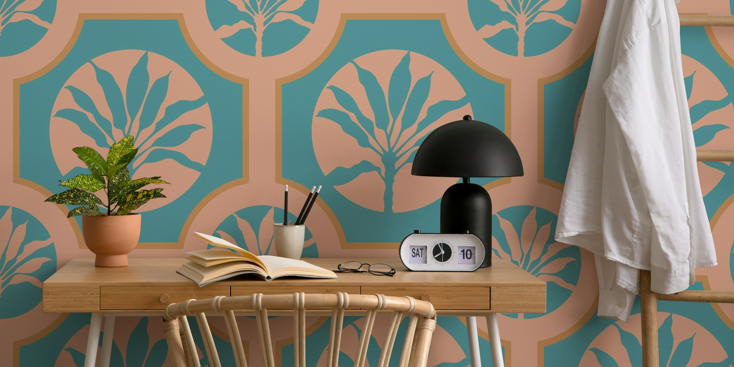 Tropical Ti Plant Tiles Blue Tapeta