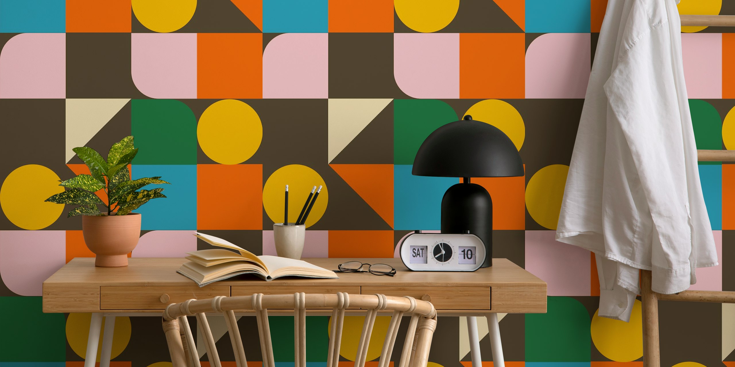 Bauhaus Cube Quilt Brown wallpaper in a decor