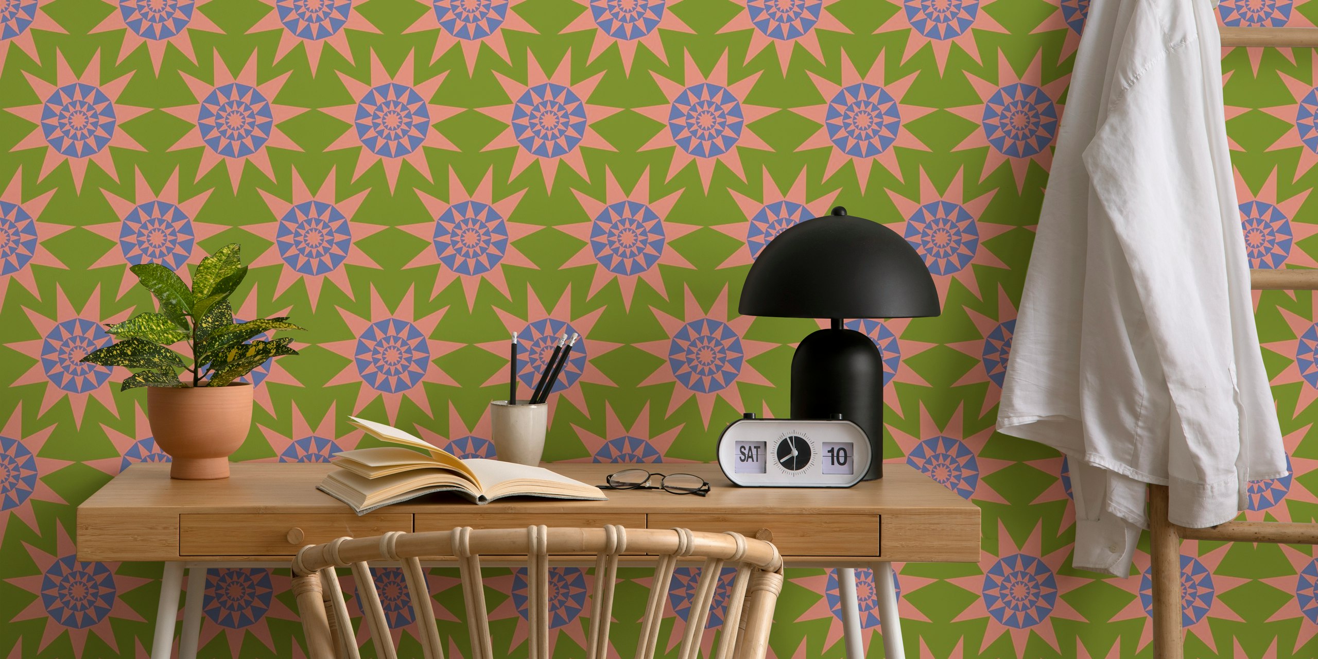 Design de papel de parede geométrico retro sun star