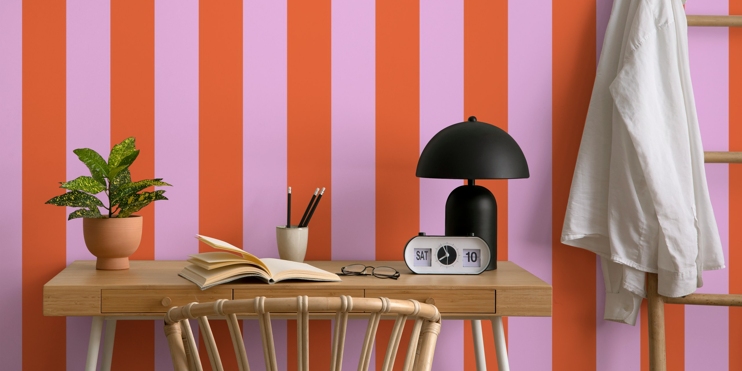 Pink and lavender vertical striped wallpaper