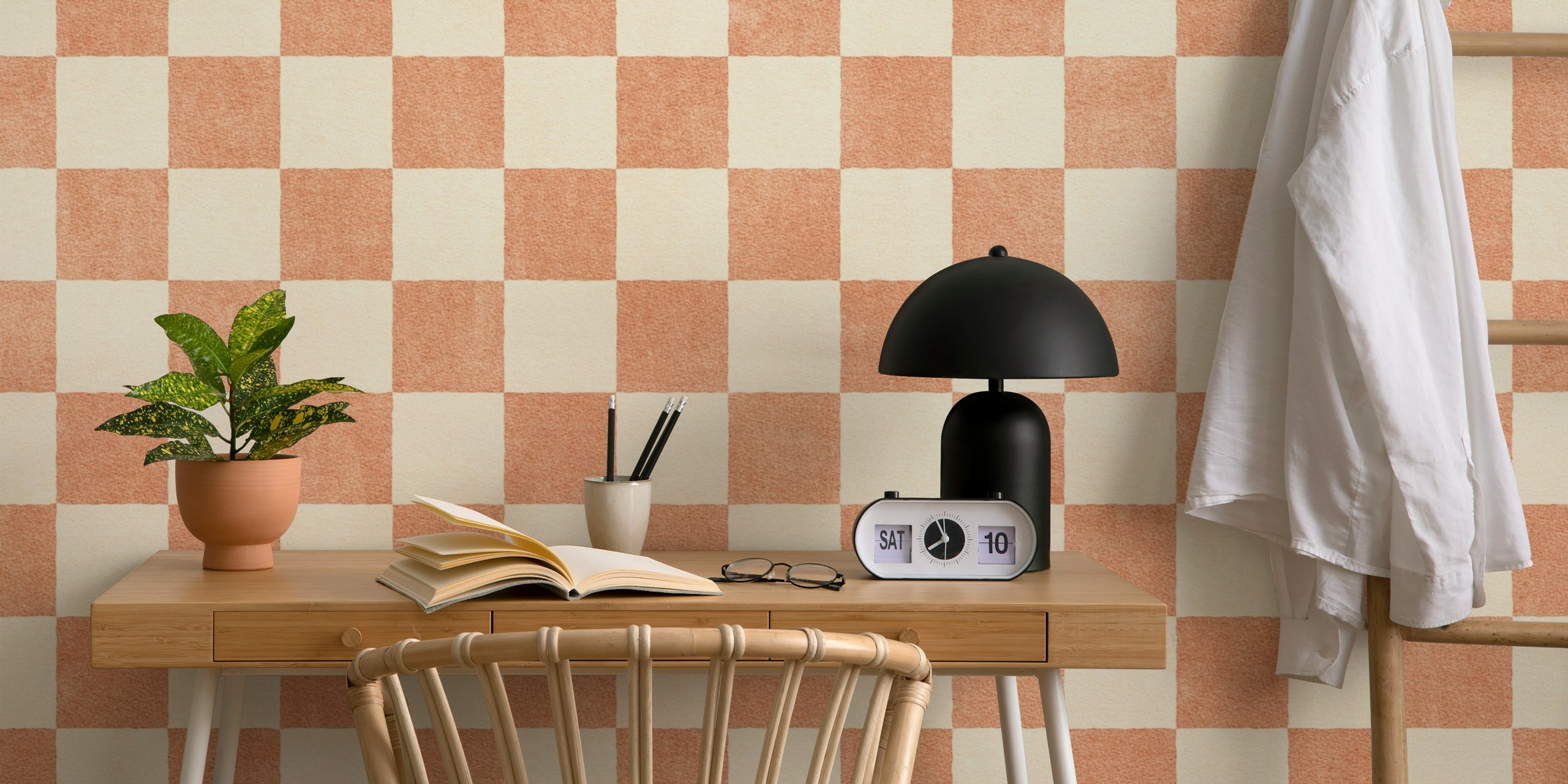 Checker wallpaper design in a room