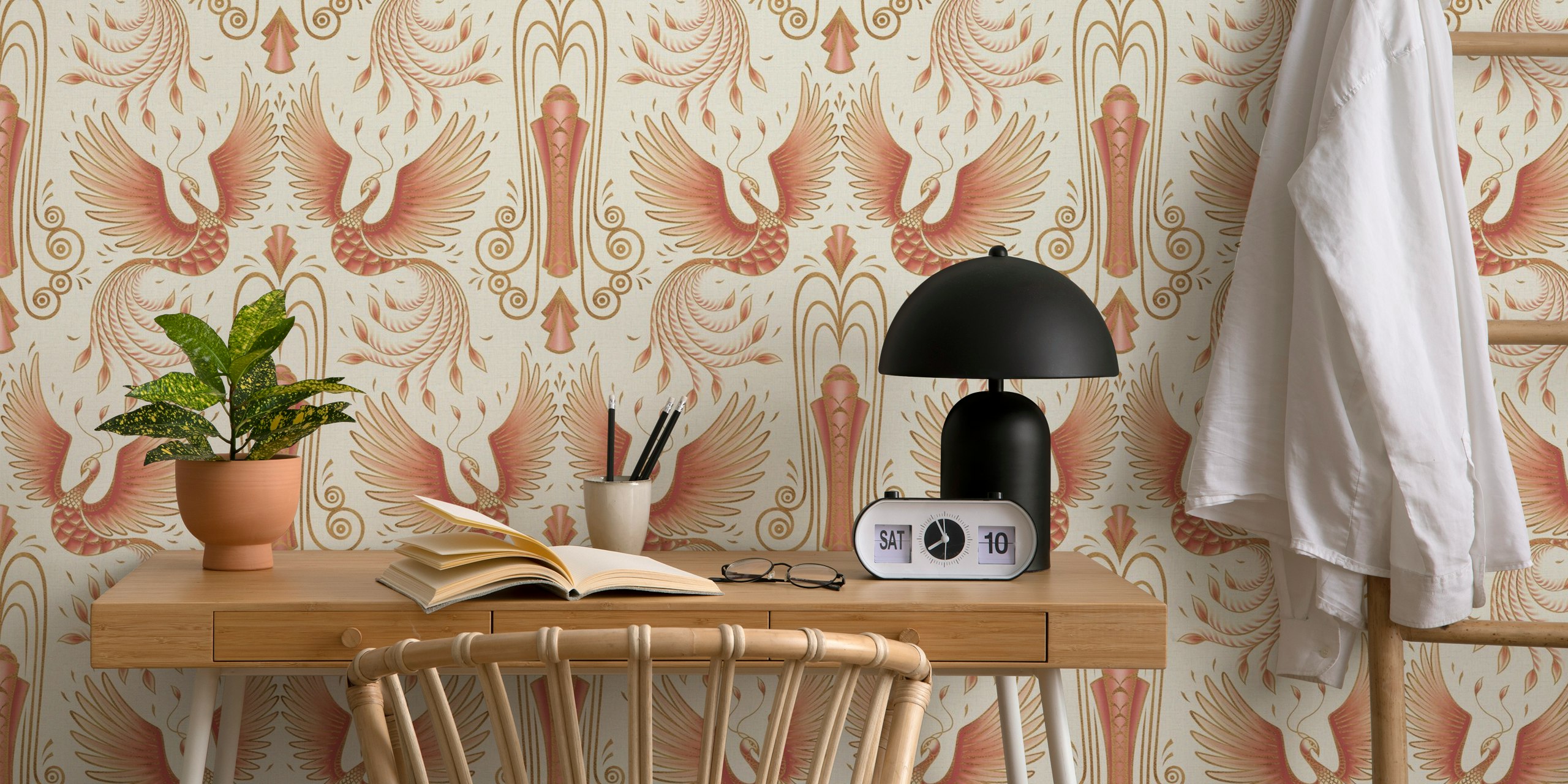 Phoenix wallpaper design on light pink