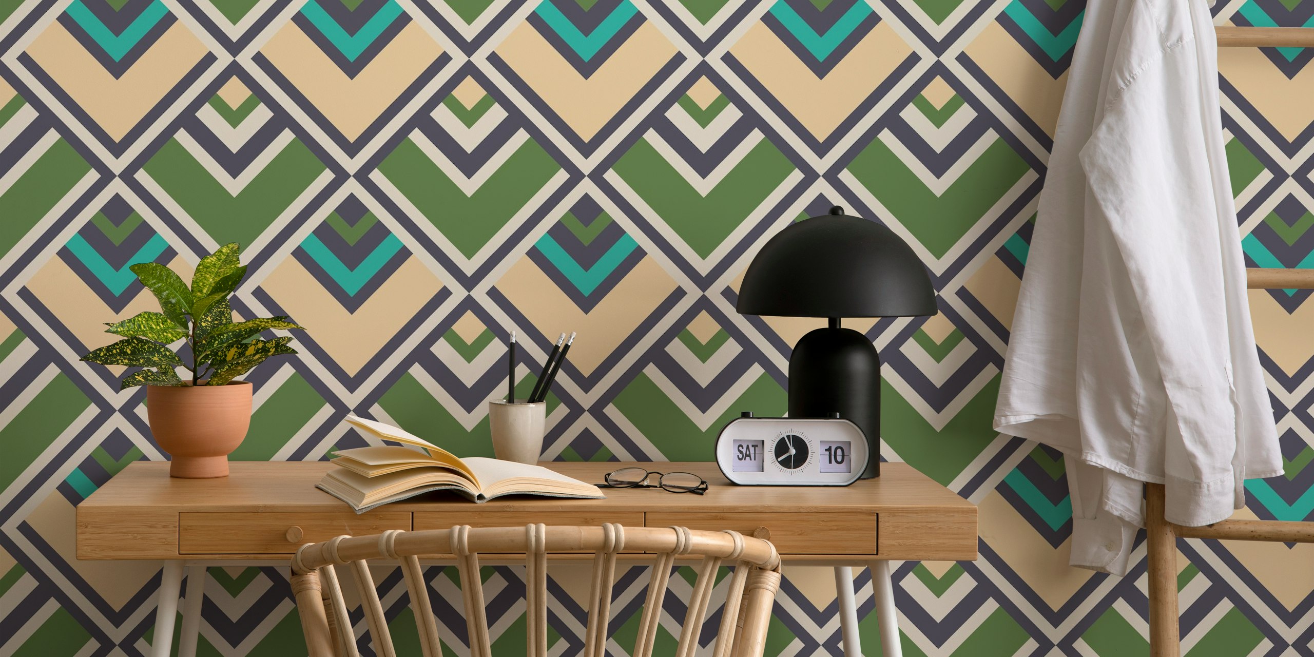 Retro diamond graphic wallpaper i ett rum