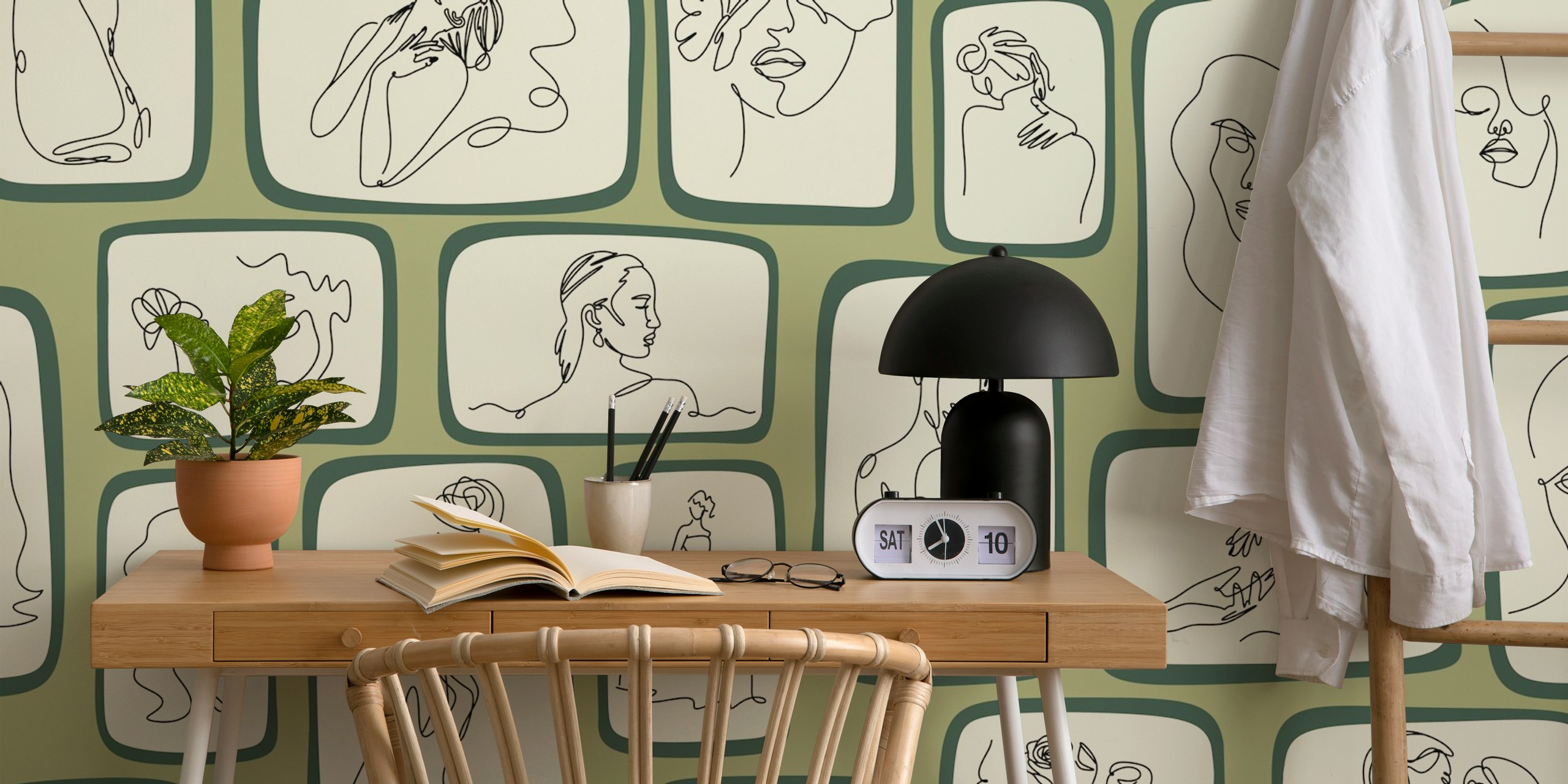 Line Art Gallery 3 green dizajn tapete u sobi