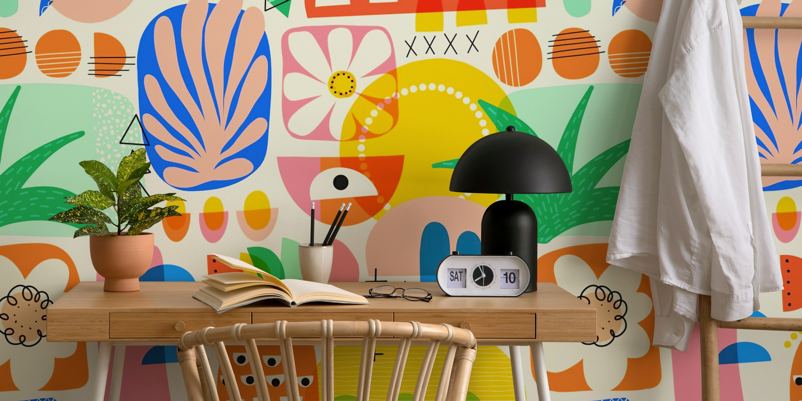 Colorful abstract shapes and patterns in bright colors wallpaper