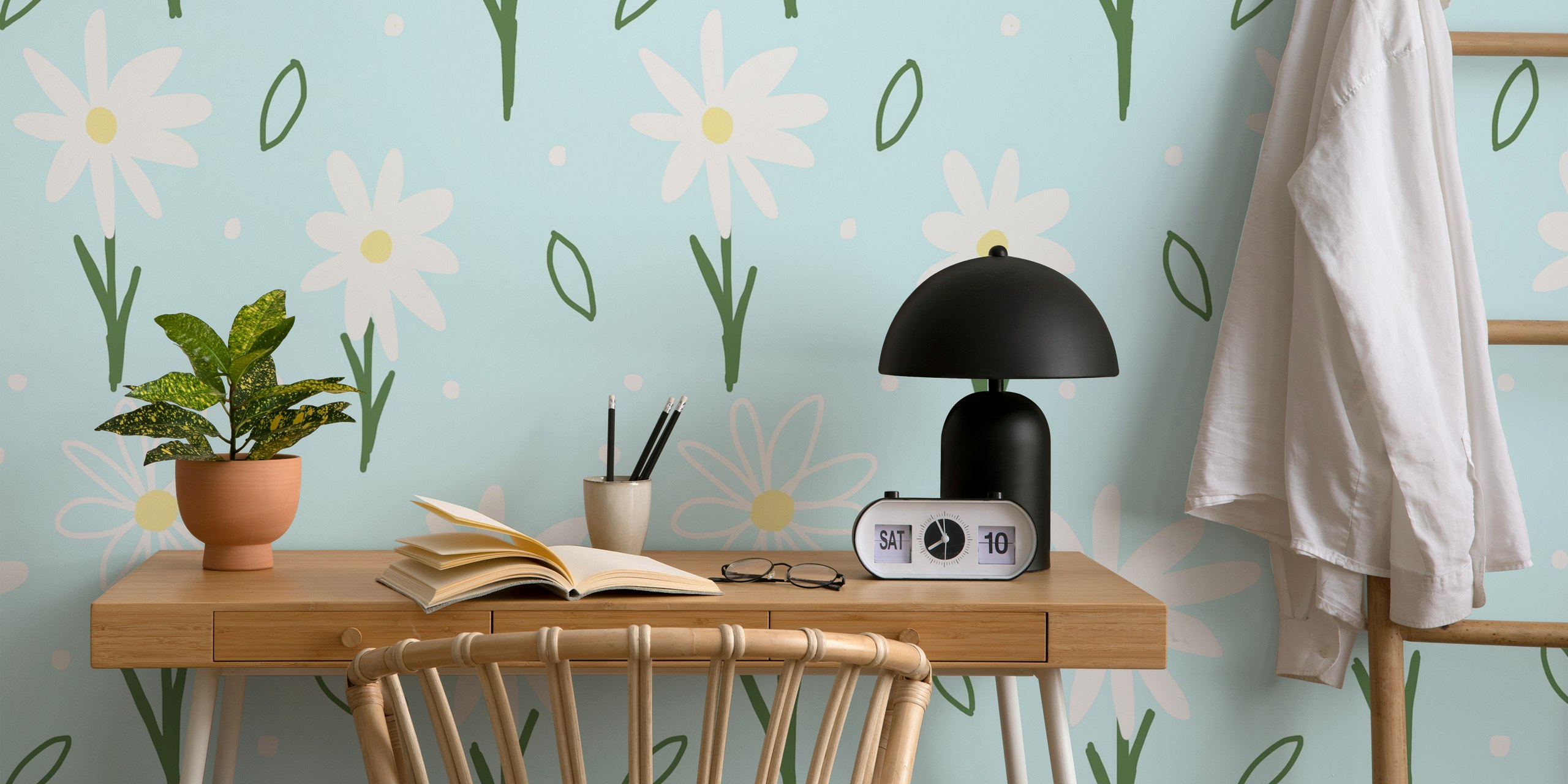 Diseño de papel tapiz Daisychain en una habitación