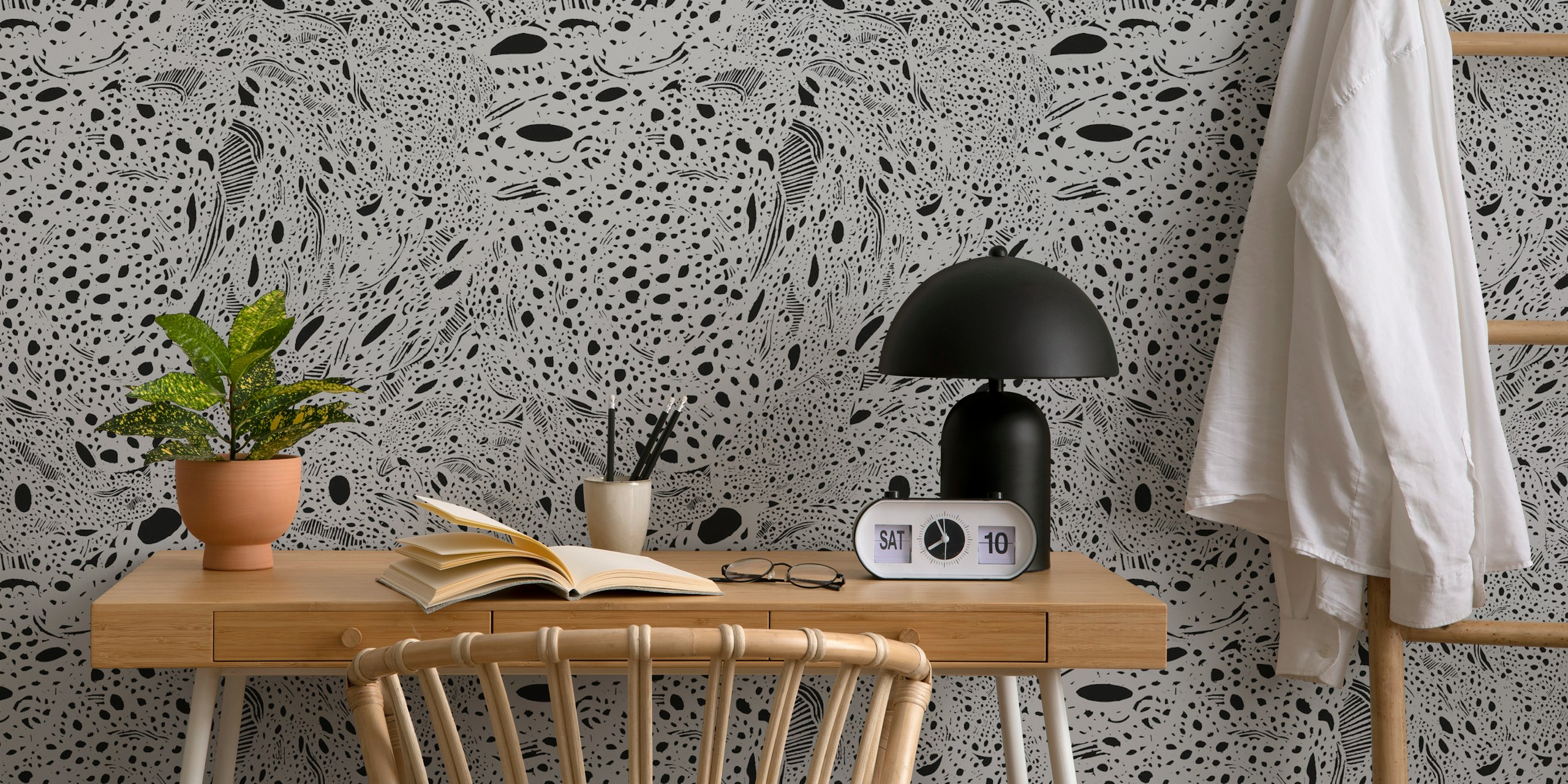 Black and white abstract wallpaper with smooth flowing patterns