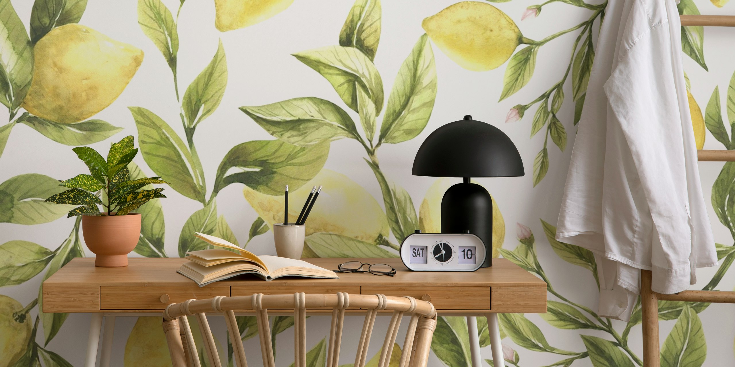 Vintage lemon wallpaper design in a room