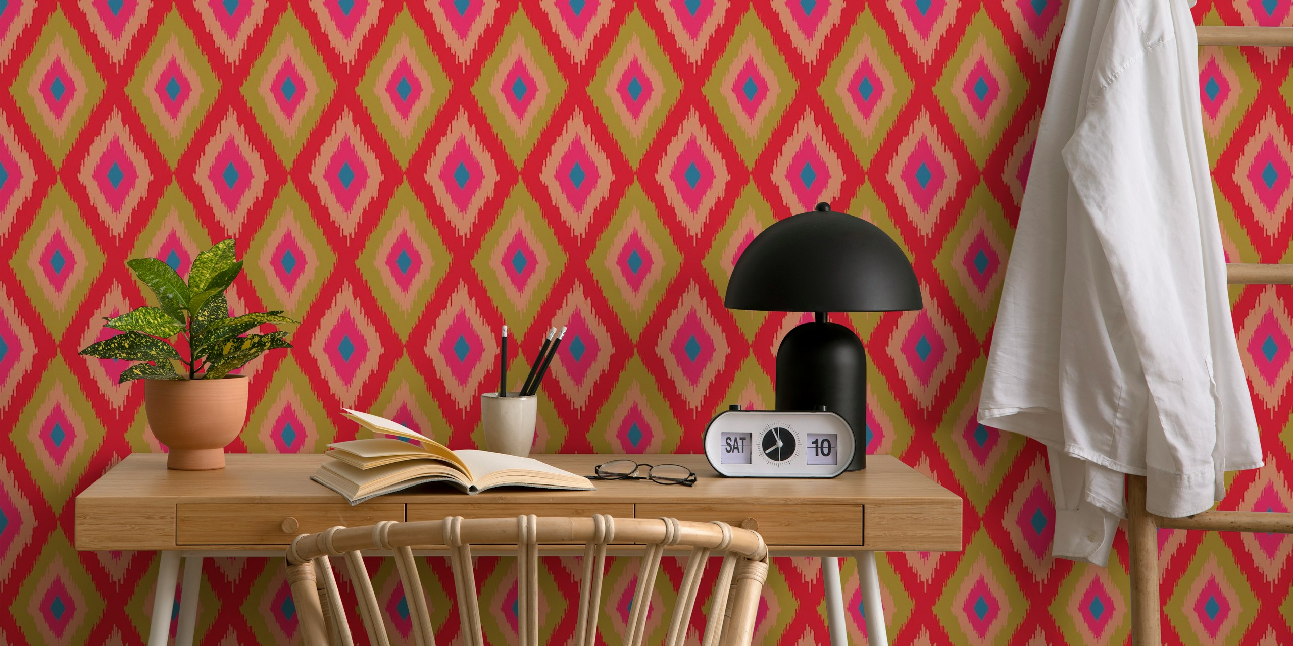 Diamond Ikat wallpaper in a room
