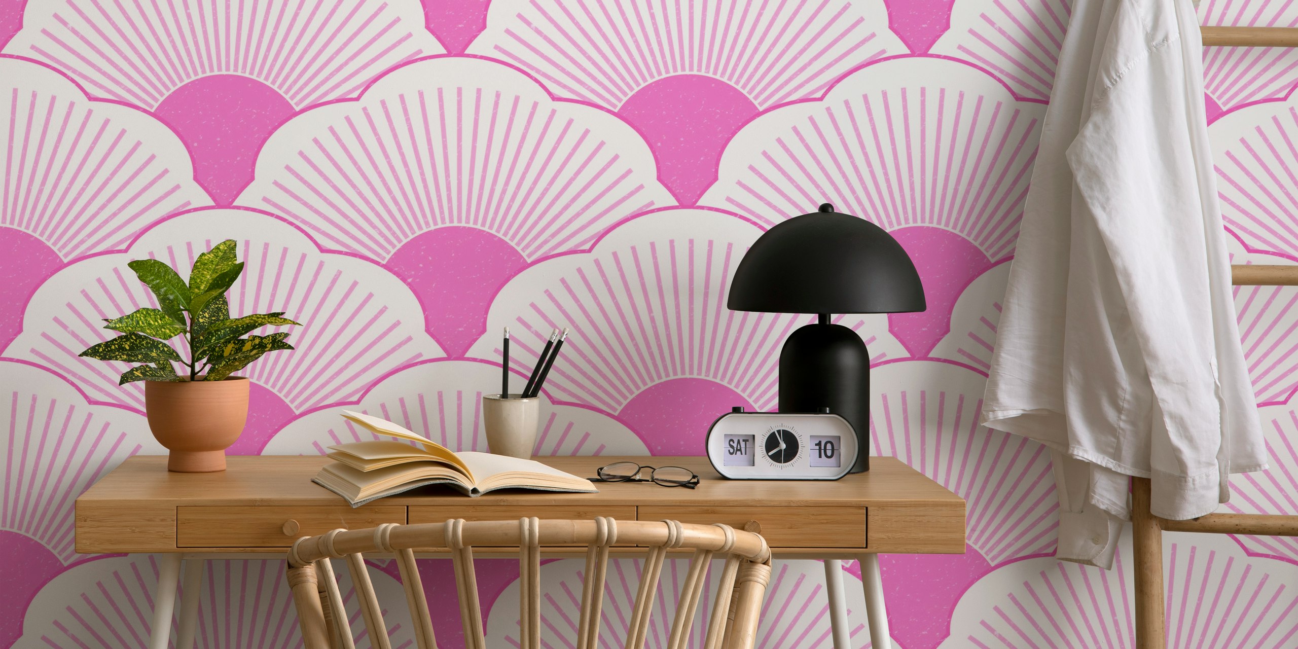 Sunset-tonal pink wall mural with a concrete texture pattern