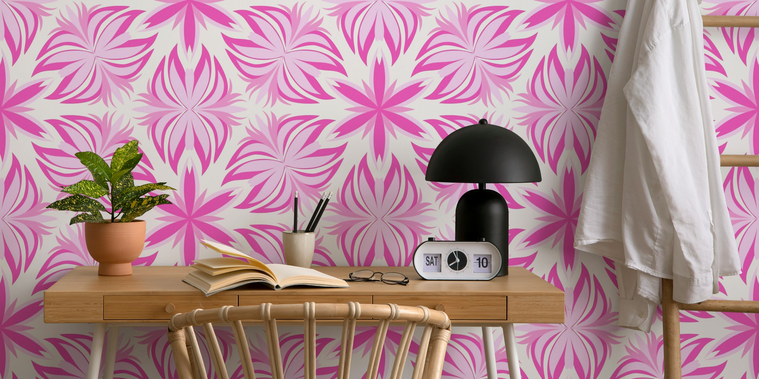 Papel de parede Magenta and pink kaleidoscope em uma sala