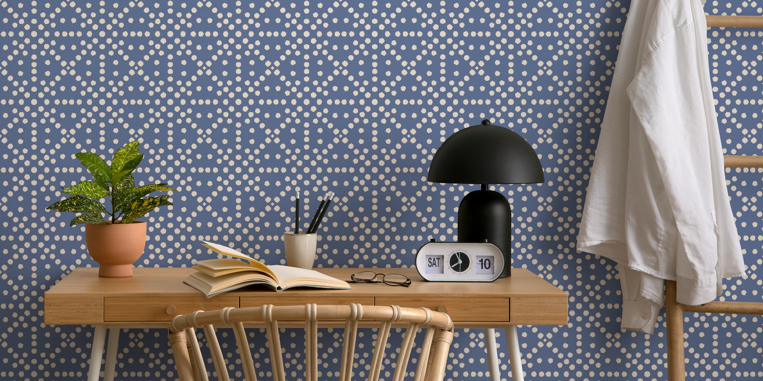 Blue and white dotted pattern wallpaper, nautical style