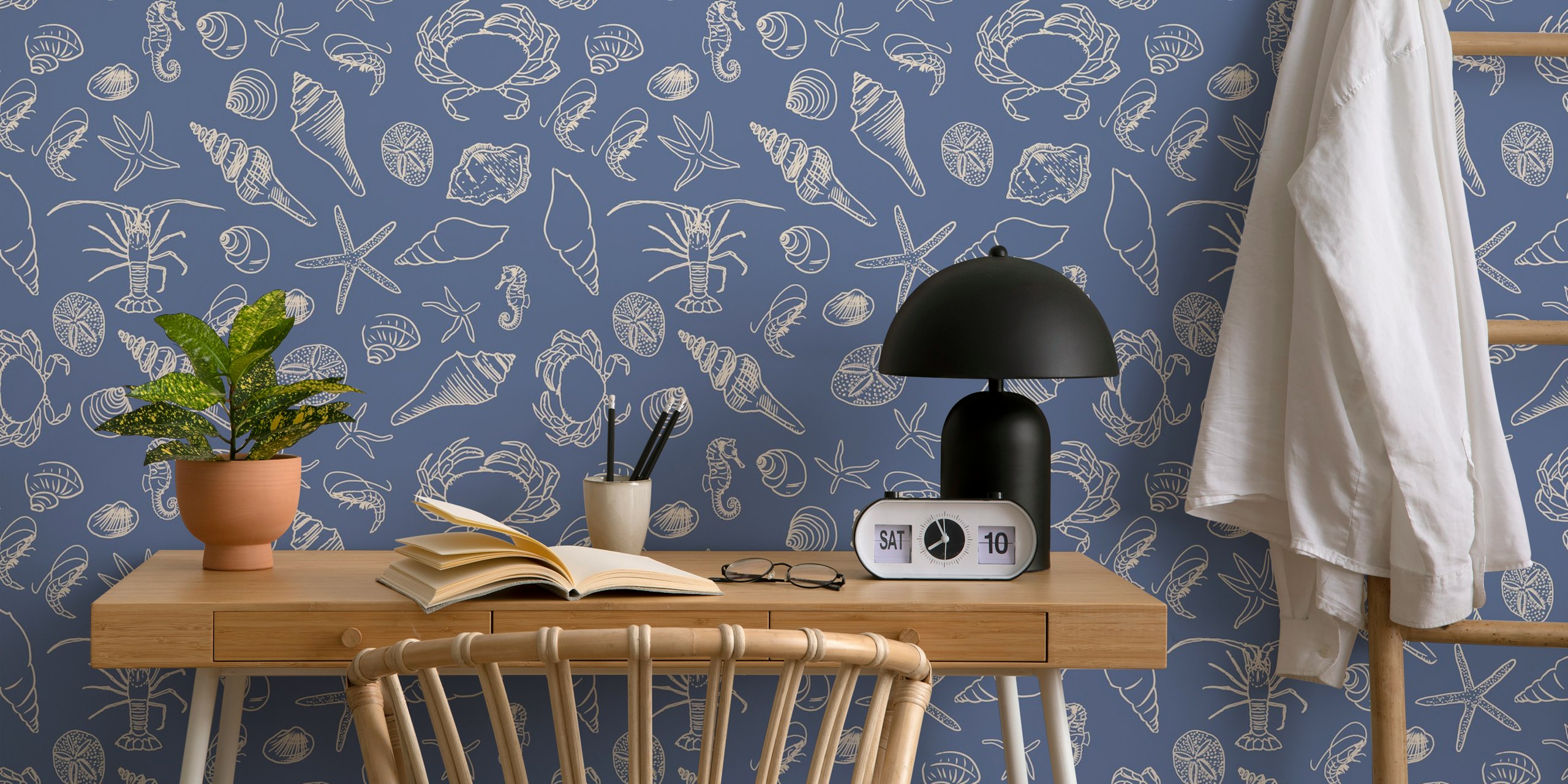 Seahorse Ocean Nautical wallpaper in a room