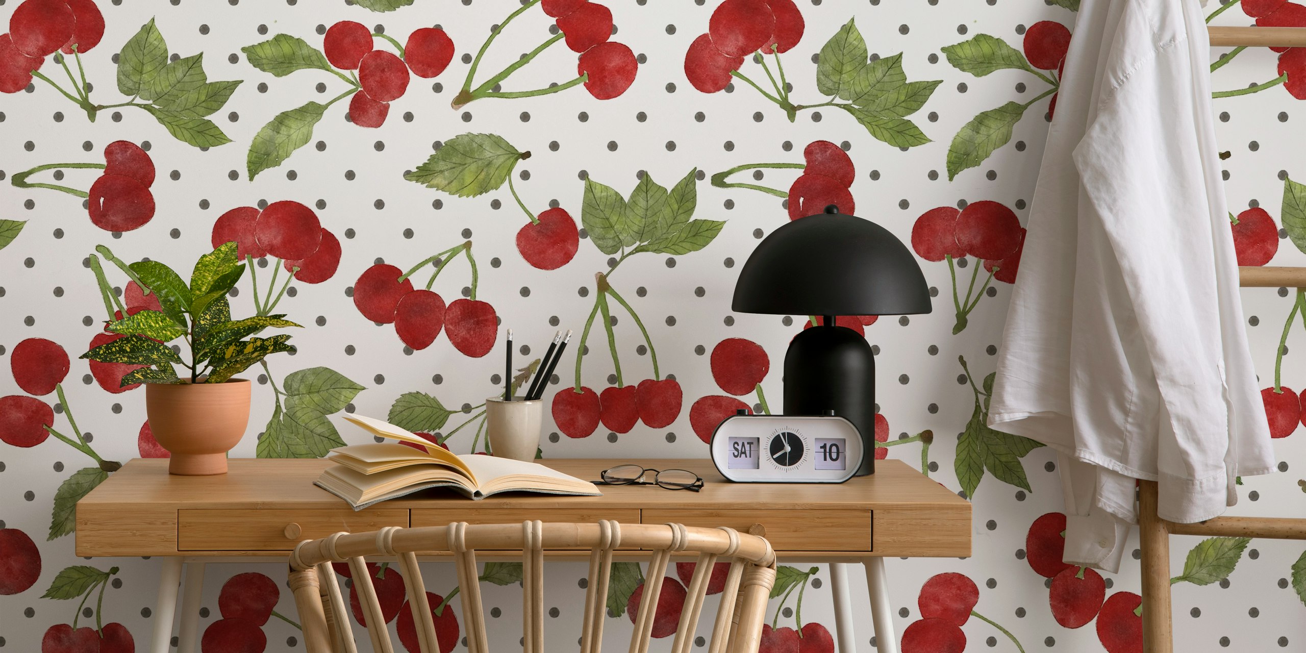 Red Watercolor Cherries 2 wallpaper in a room