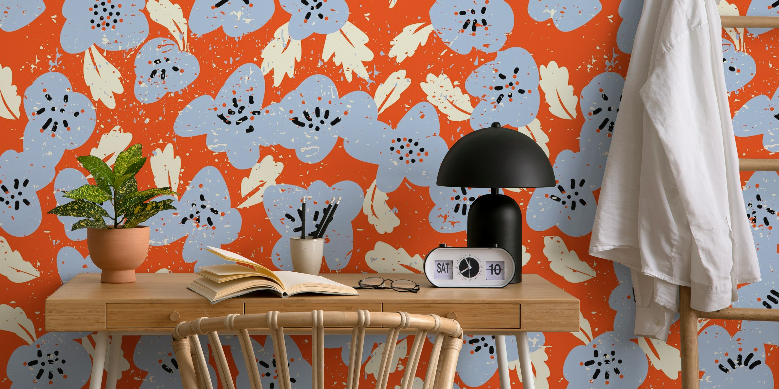 Bold flowers in my garden on happy red in einem Zimmer