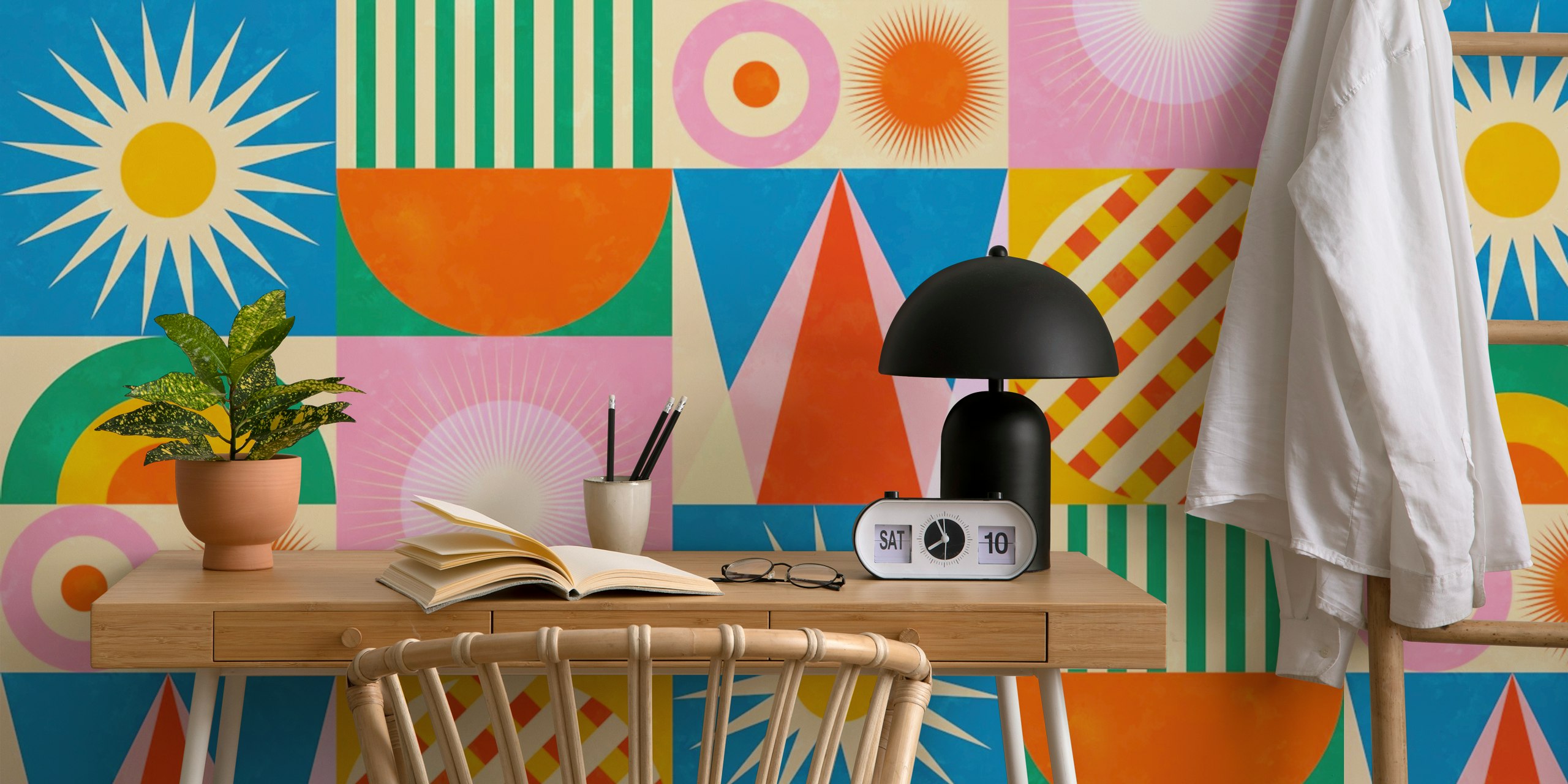 Χαρτί τοίχου Vibrant Bauhaus shapes σε ένα δωμάτιο