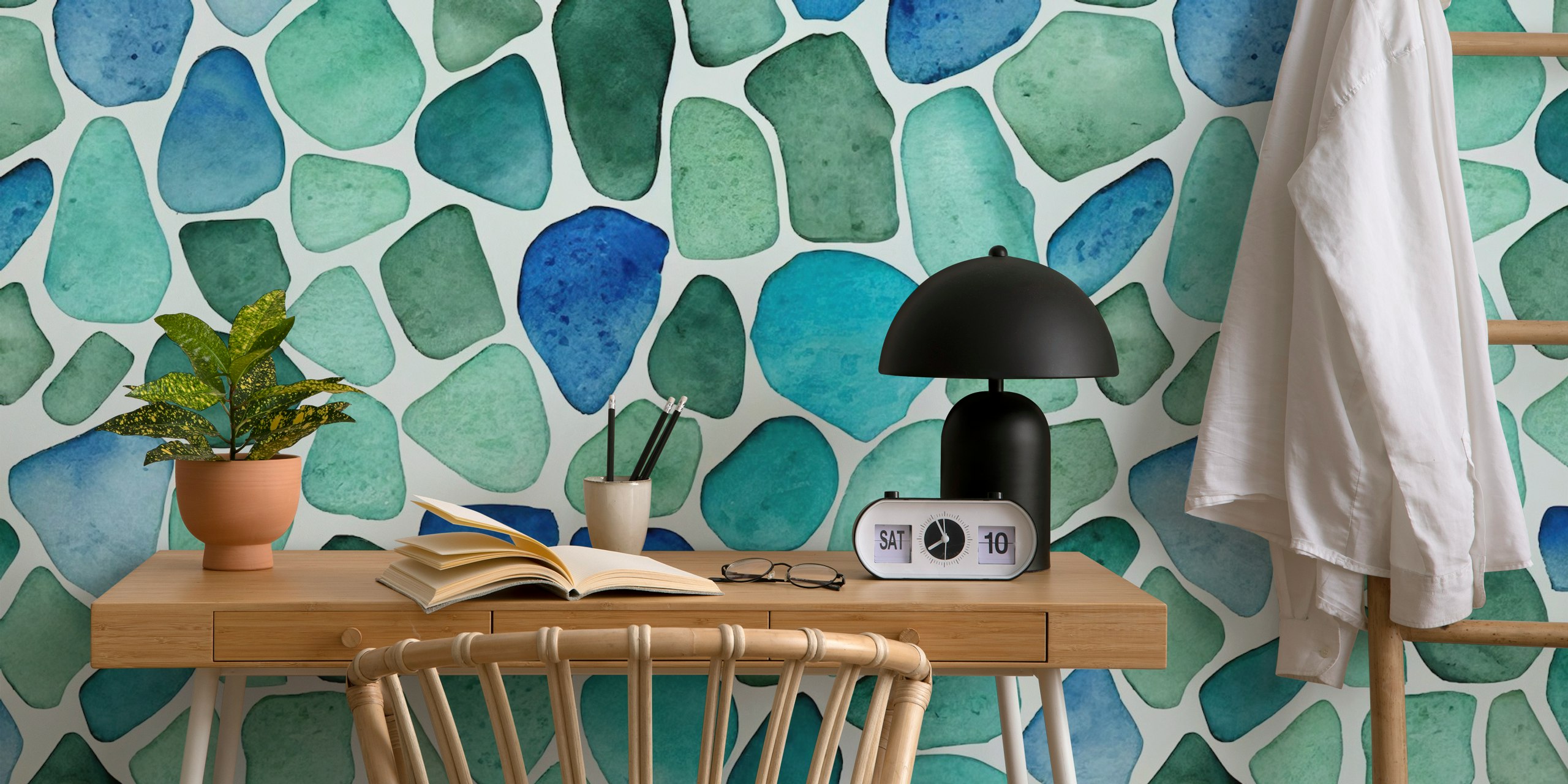 Ταπετσαρία Ocean Vibe Sea Glass Watercolor Blue στο δωμάτιο