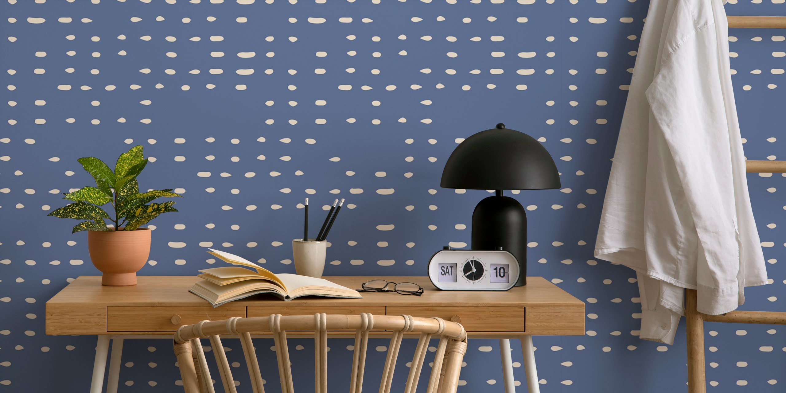 Blue dotted pattern with white accents wallpaper