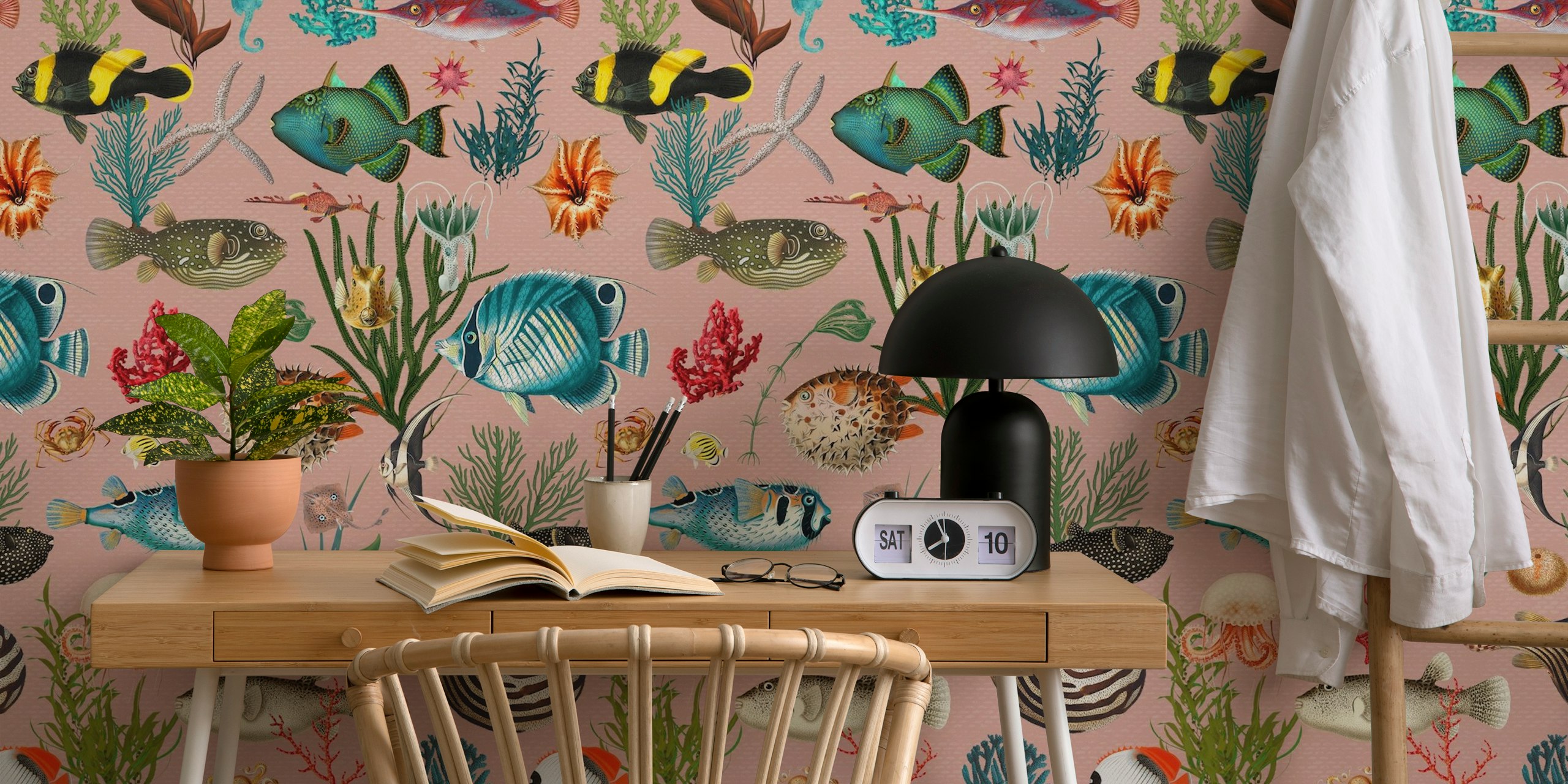 Oceania pattern wallpaper in einem Raum