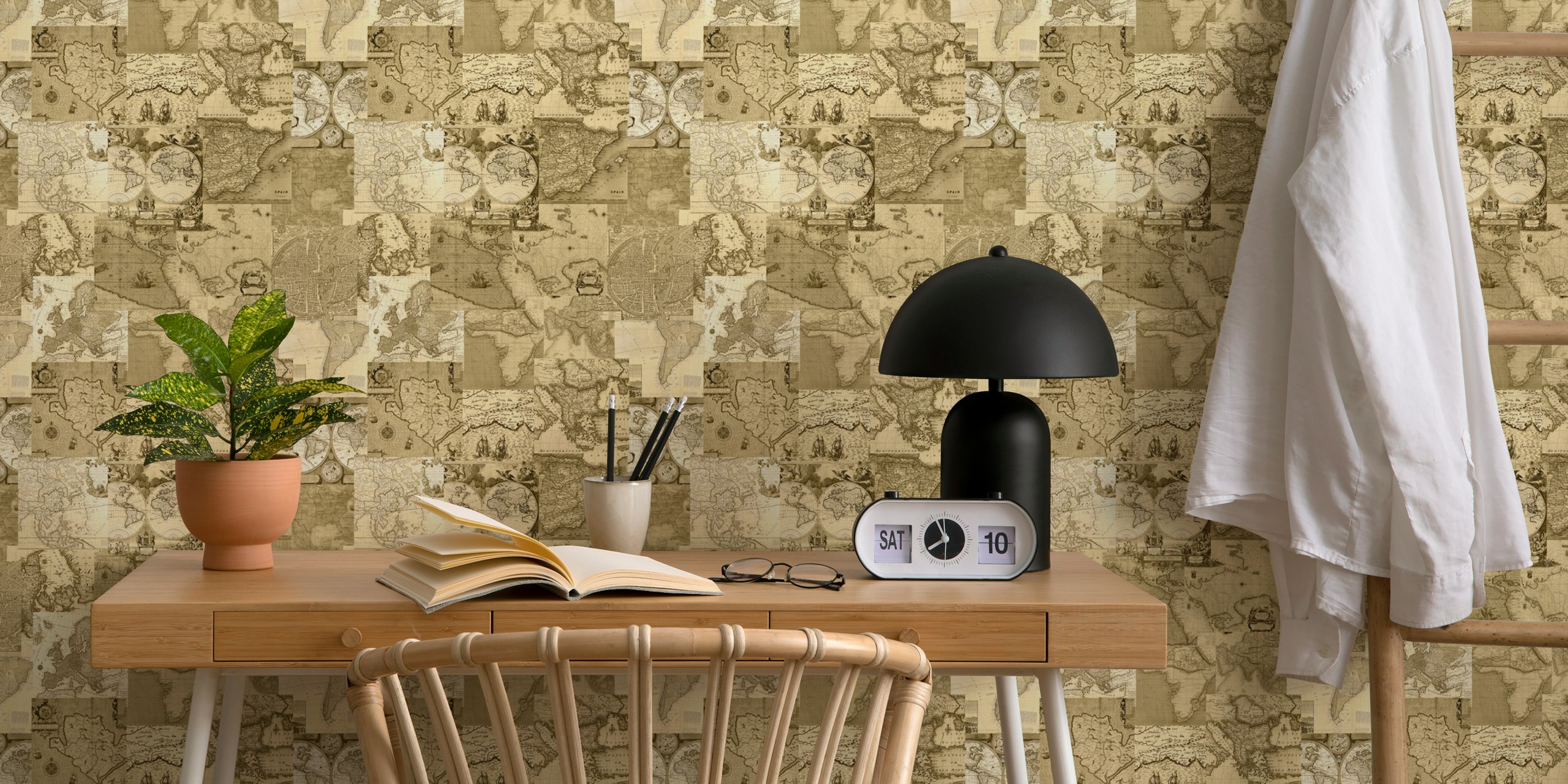 Old maps wallpaper design in a room