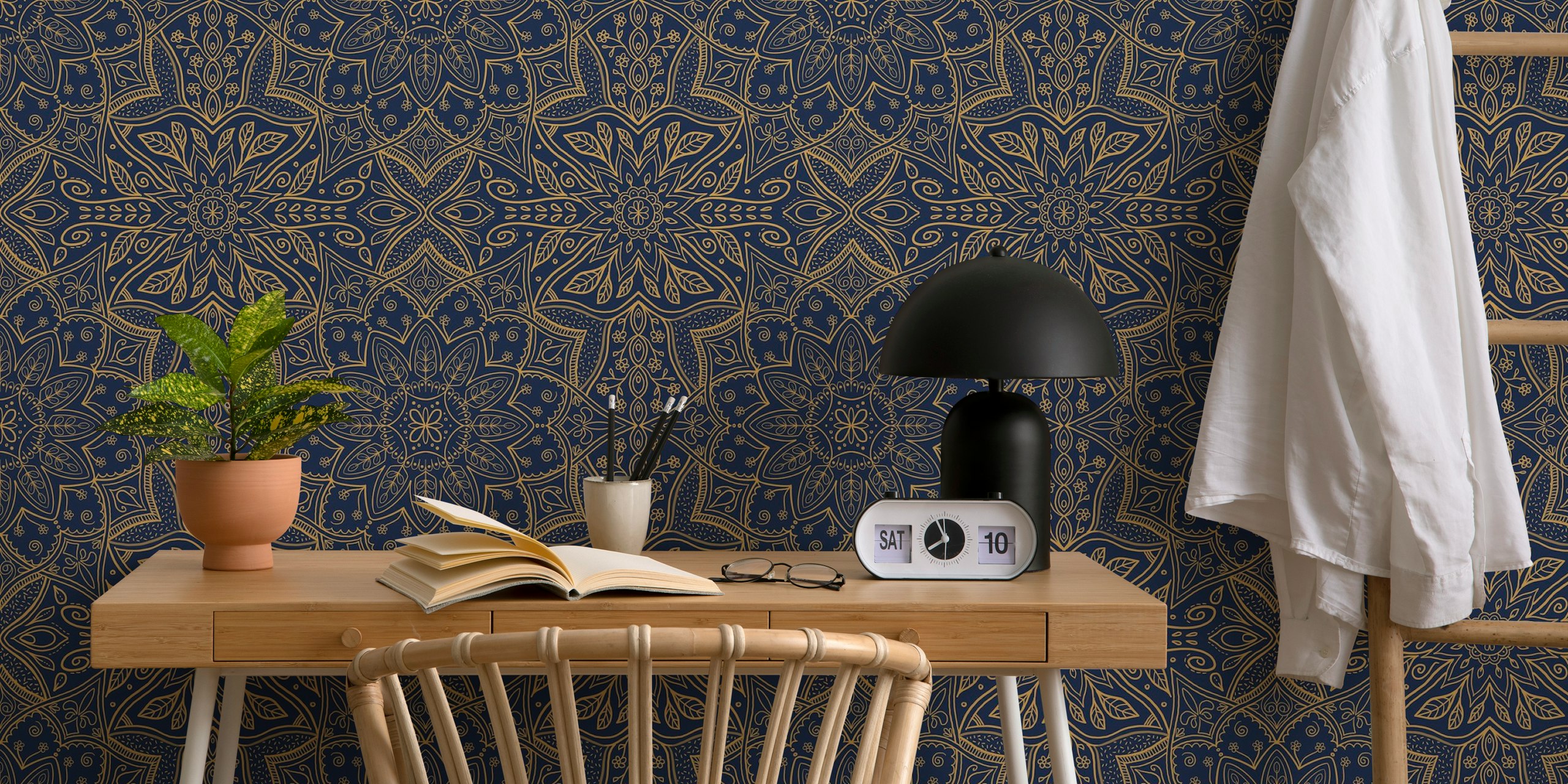 Brončana mandala tapeta u sobi