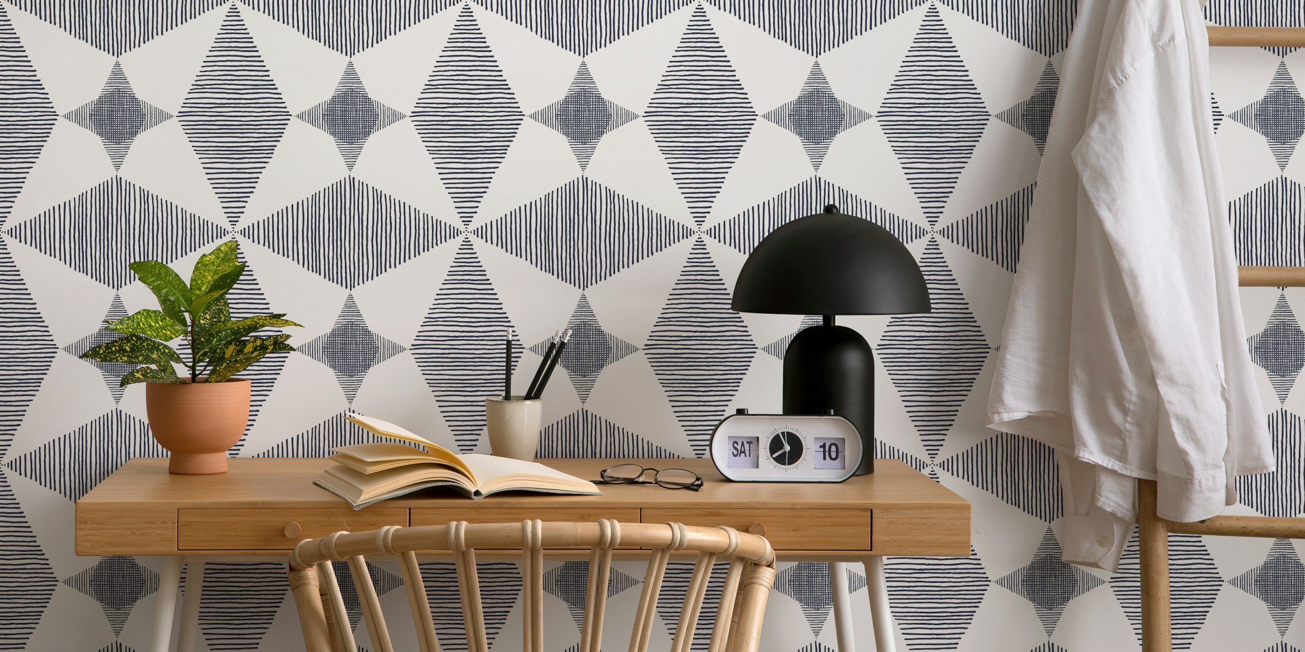 Zidna slika Mid Century Modern Stars u tamnoplavoj boji s geometrijskim uzorkom zvijezda