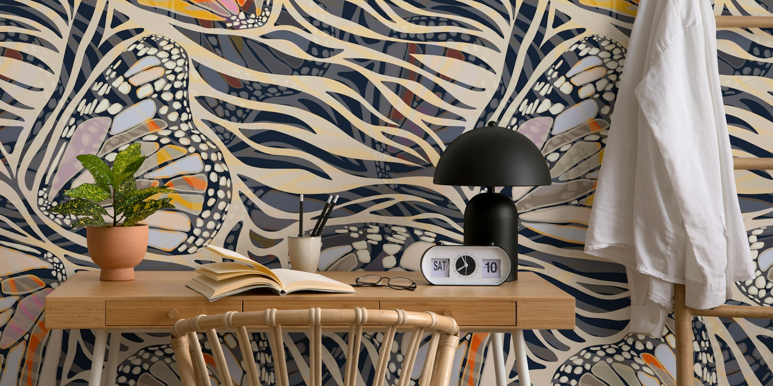 Zebra butterfly pattern with earthy colors on a wallpaper