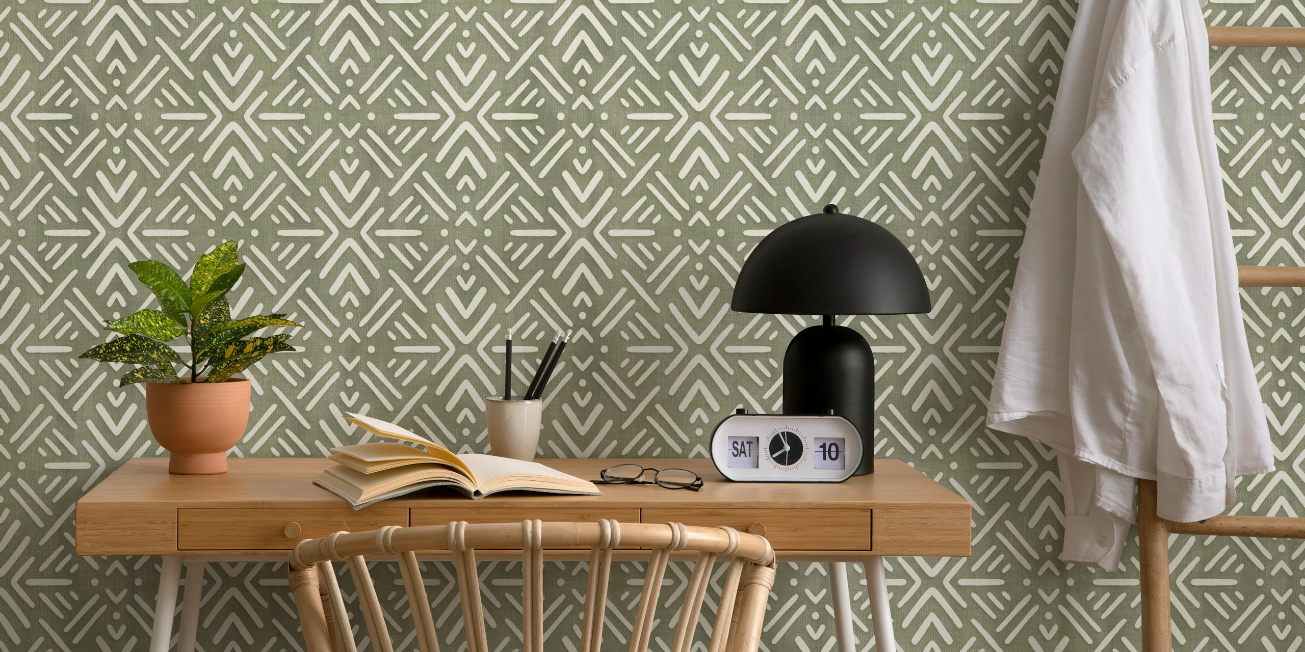 Olive Sage Green Mudcloth Print tapeta