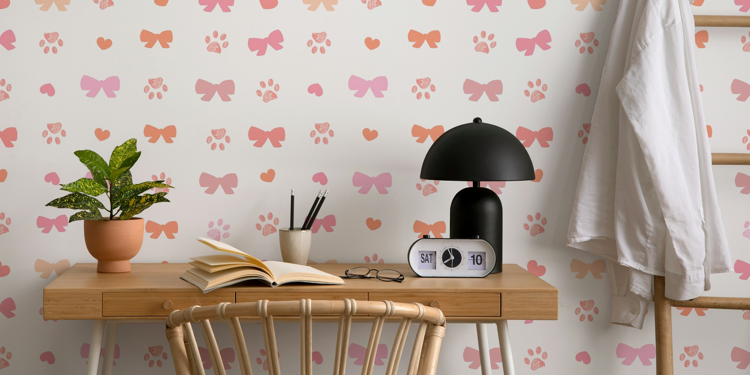 Bow ties and hearts wallpaper in a bright room