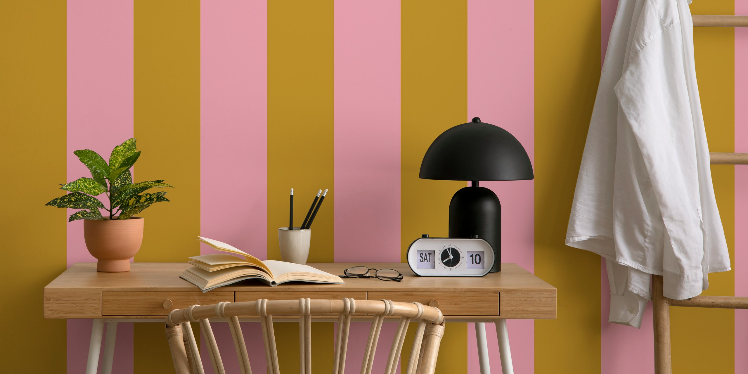 Gold and pink vertical striped wall mural