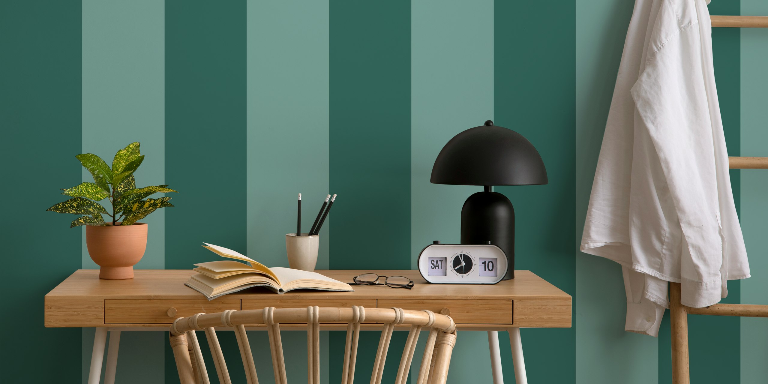 Geometric block stripes in pastel green tones wallpaper