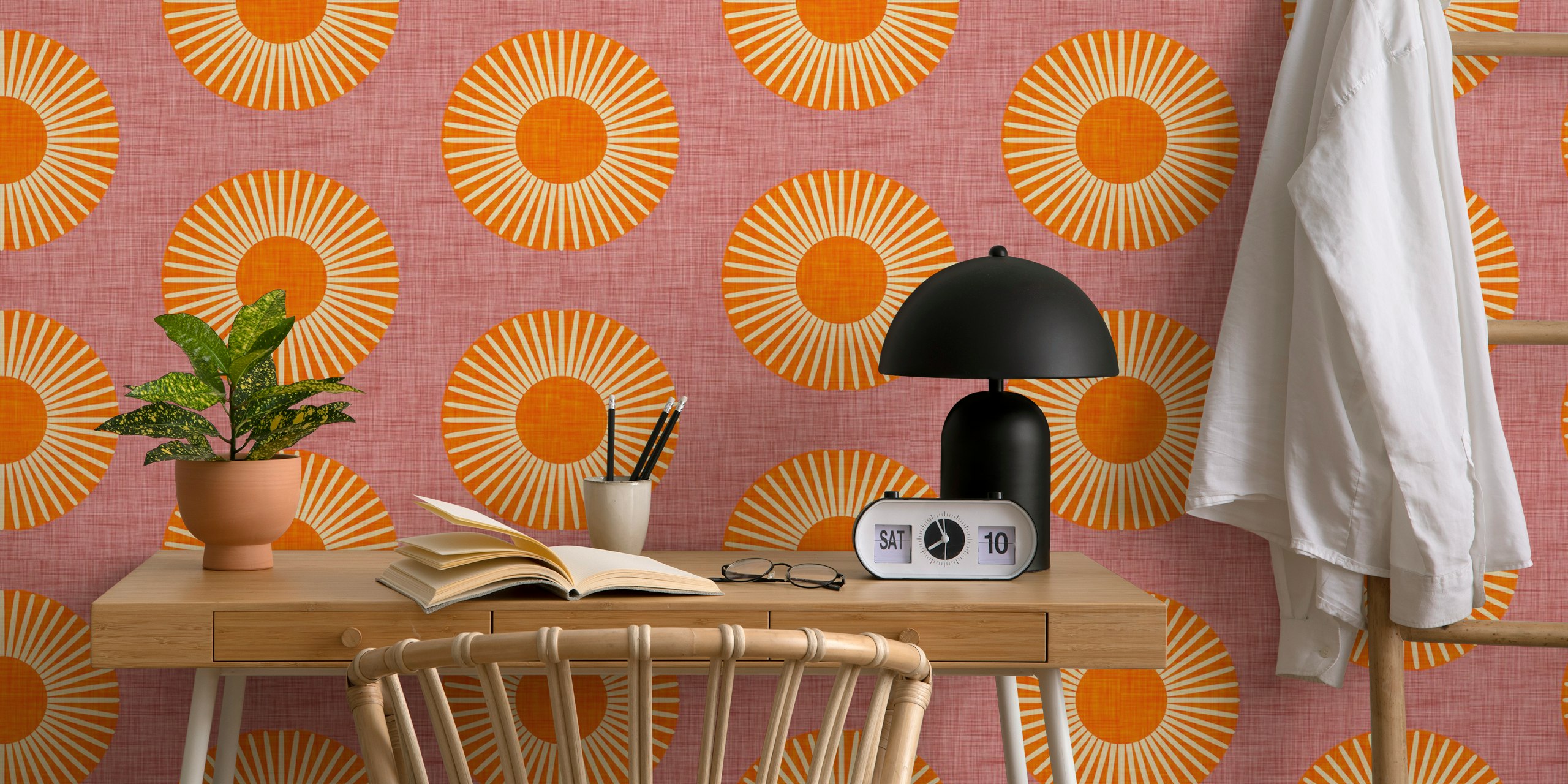 Orange abstract wallpaper in a room