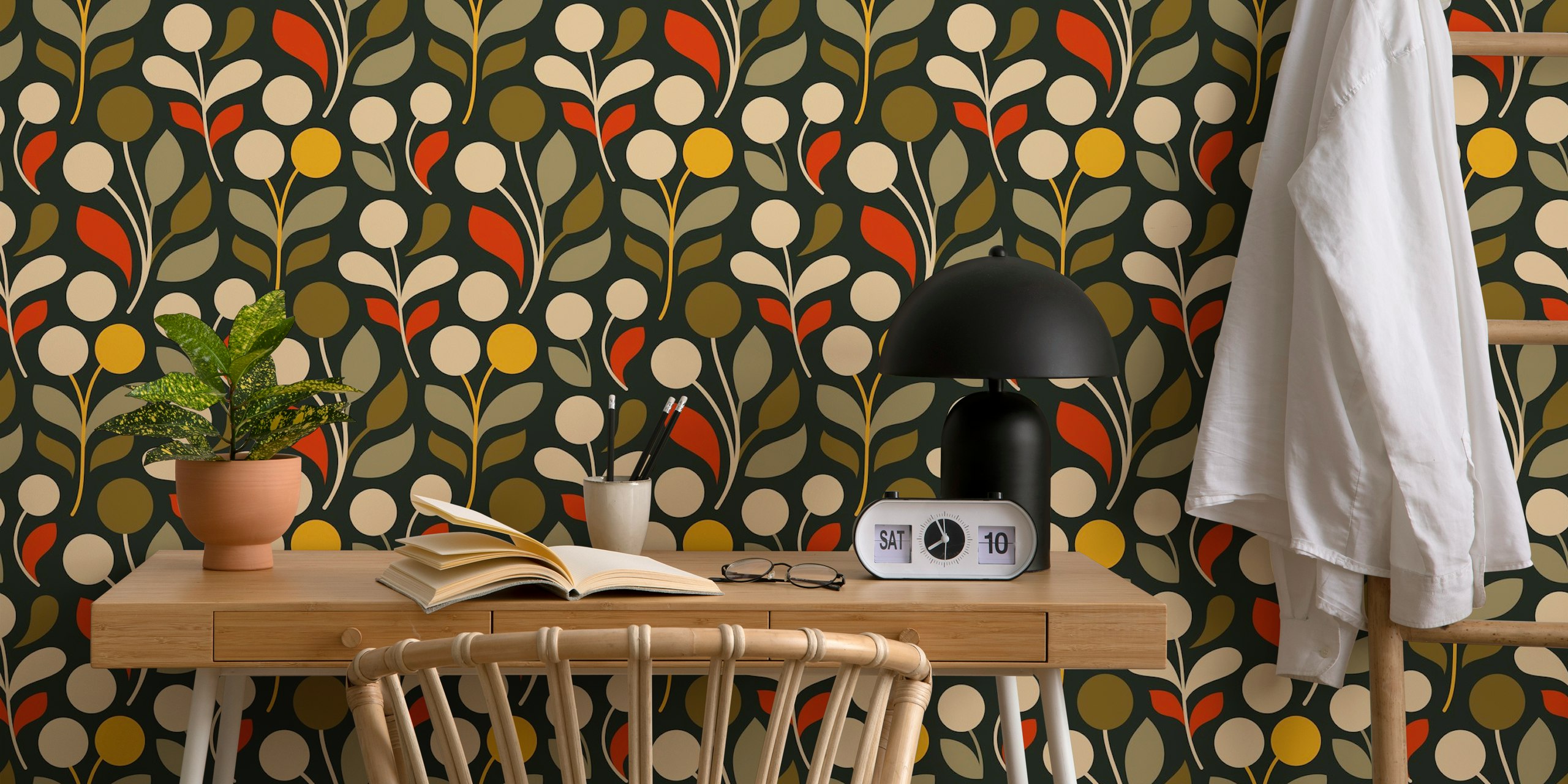 Golden Leaf Harmony wallpaper displayed in a room