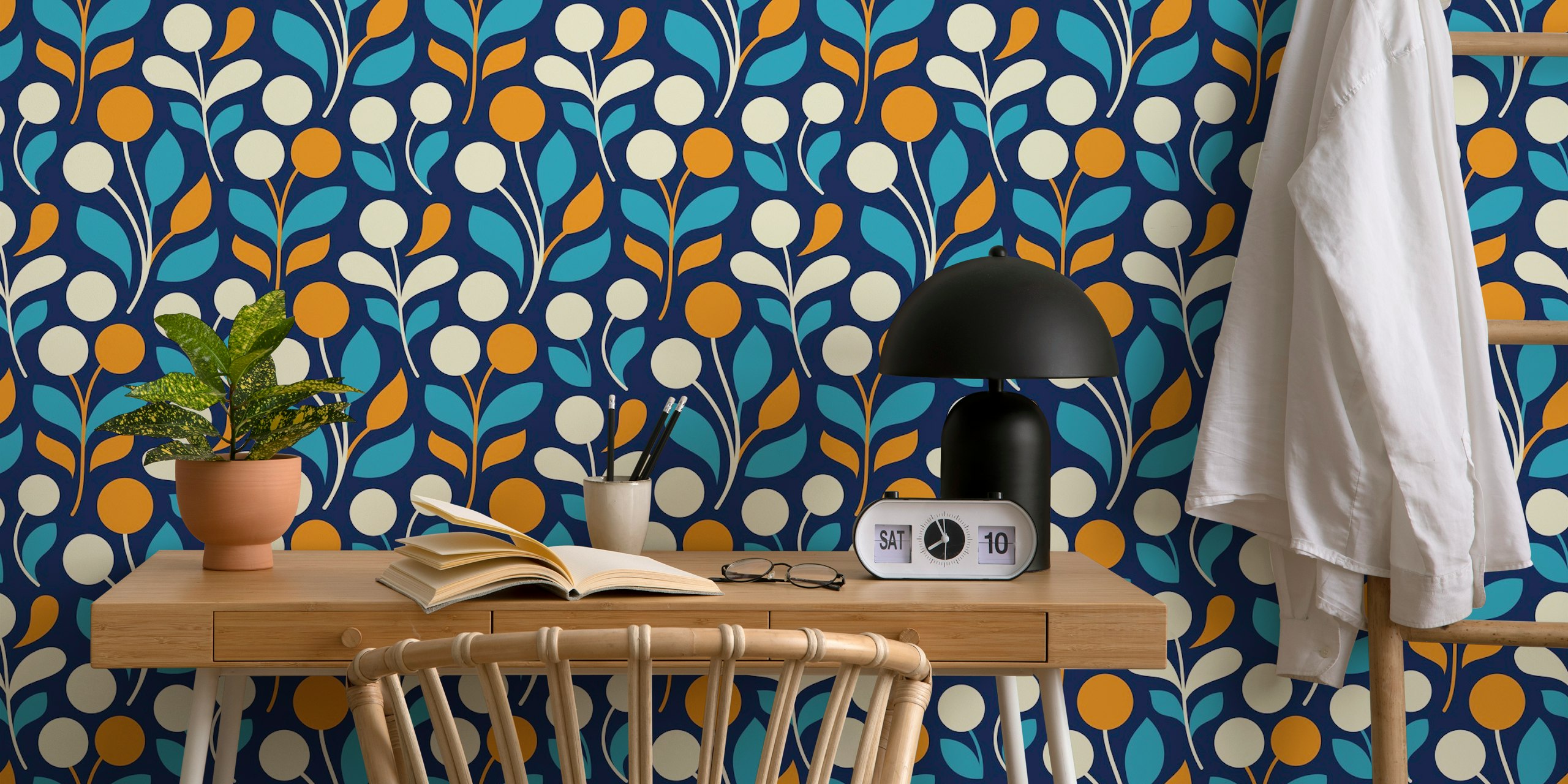 Whimsical Flora Night wallpaper displayed in a room