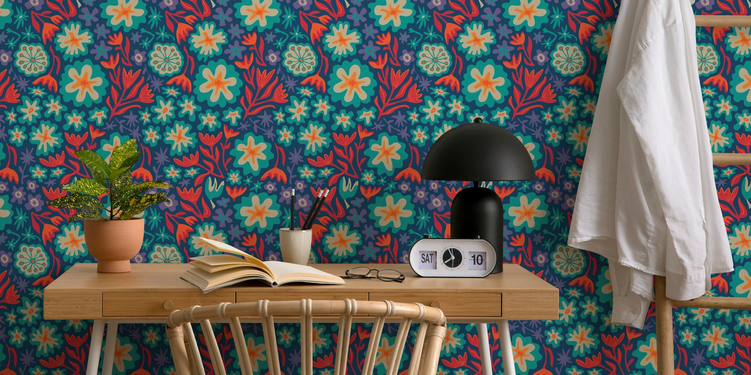 Sayulita Tropical Floral Moodiful Blue wallpaper design