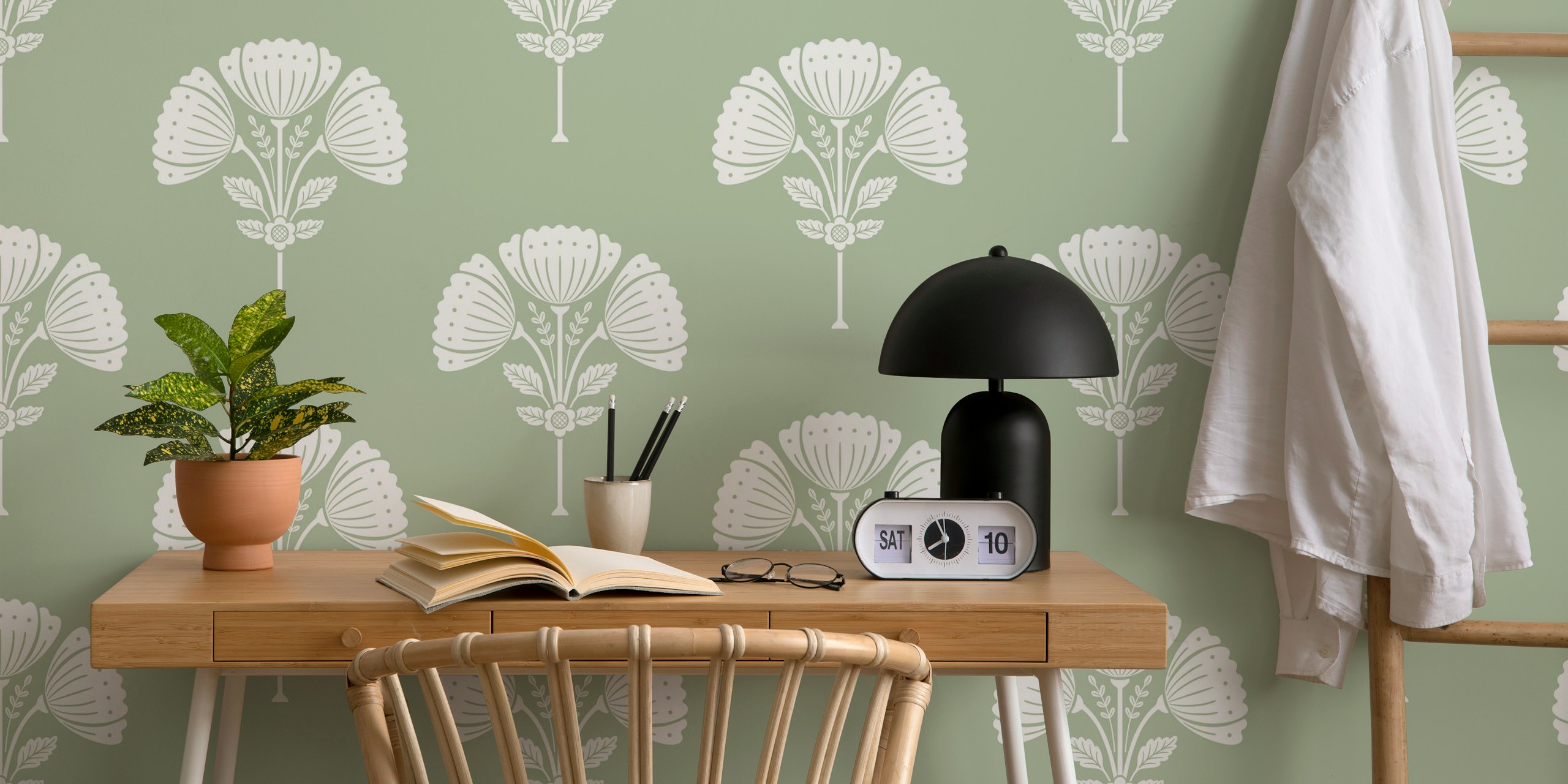Block Print Bouquet wallpaper in a room