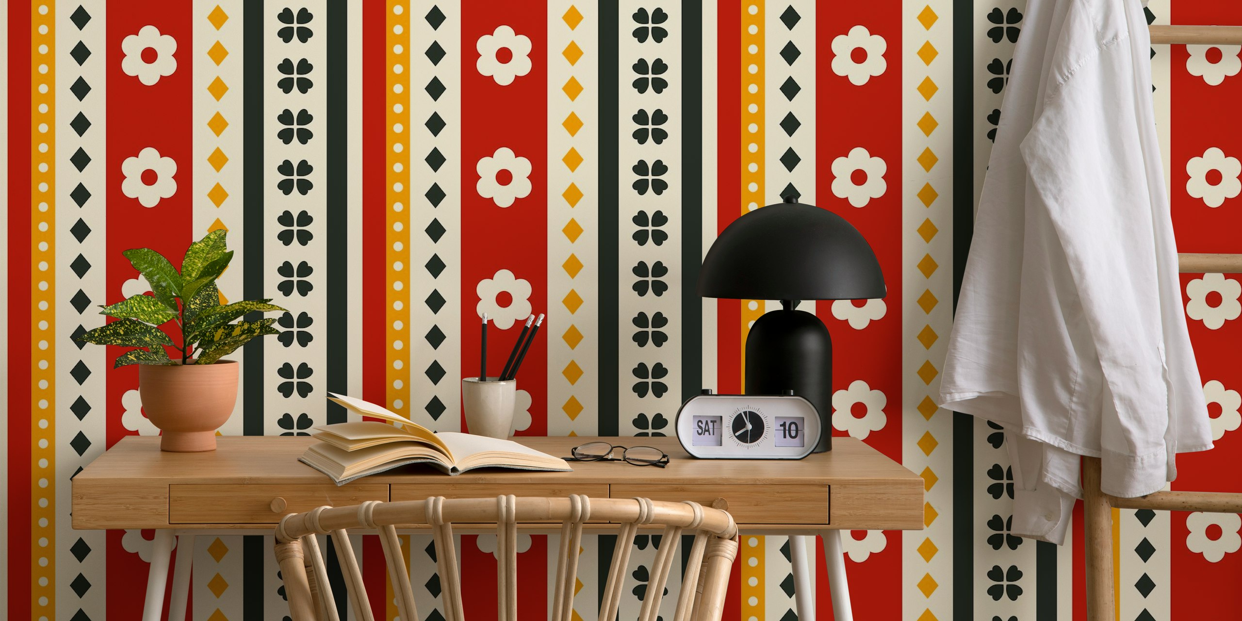 Retro Modern Flower Strips wallpaper design