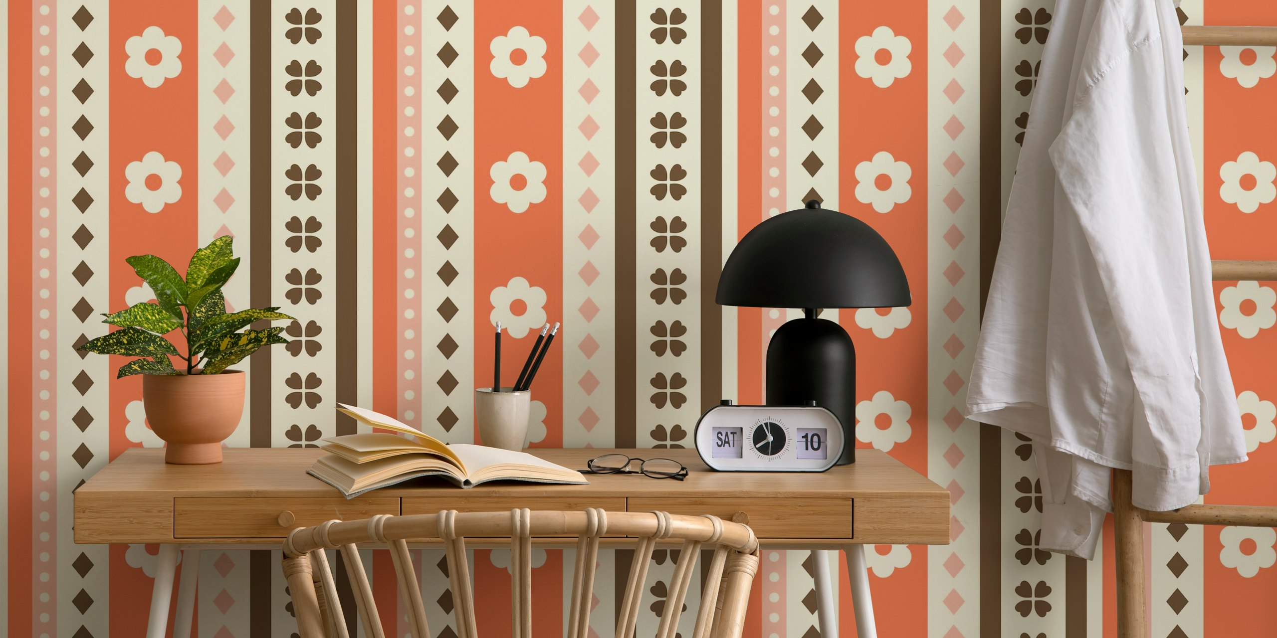 papel pintado Retro Flower Stripe en una habitación