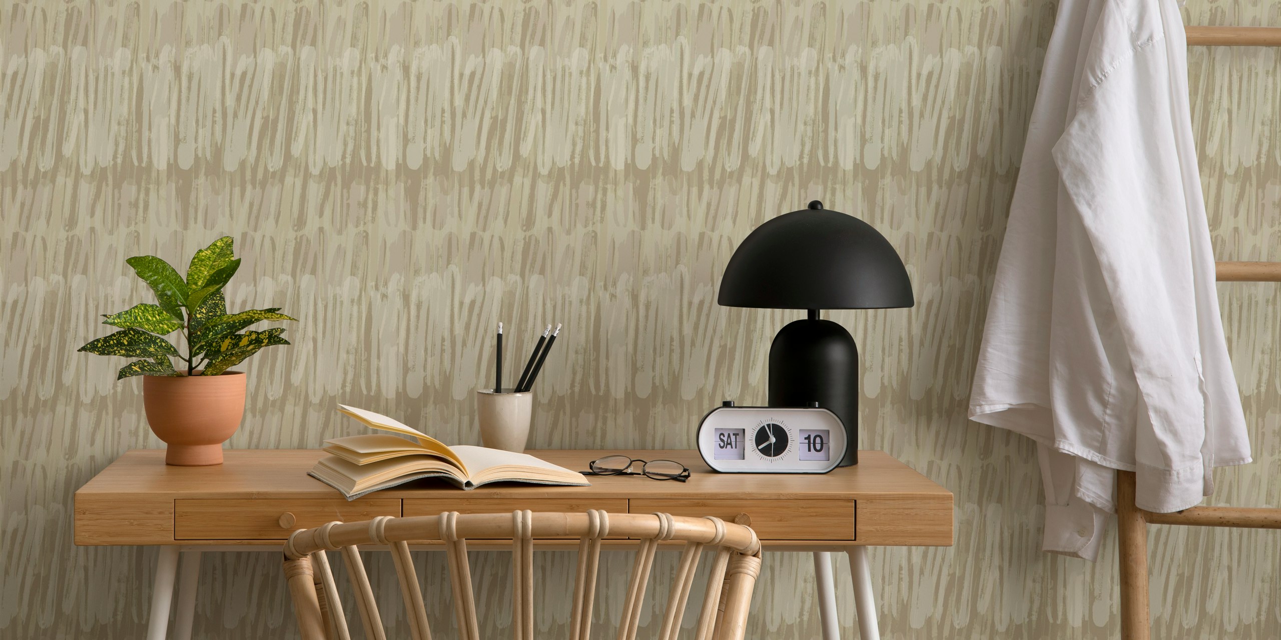 Abstract brush strokes in cream and beige colors wallpaper