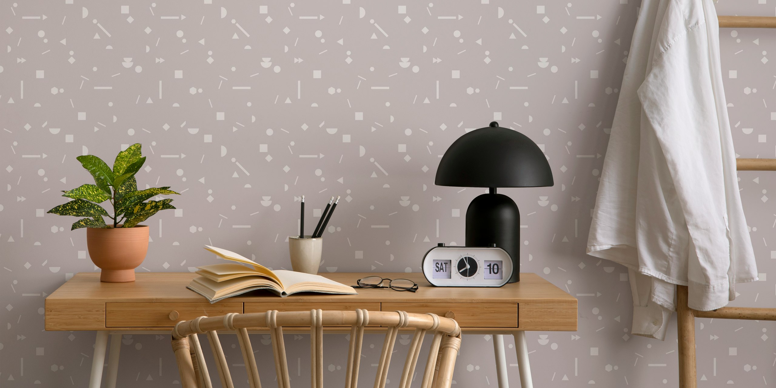 Pastel geometric wallpaper in a modern room