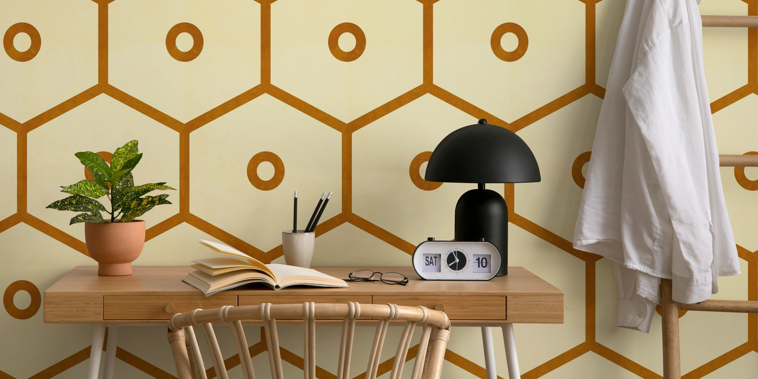 Tiles Honeycomb Ivory Bronze wallpaper in a room
