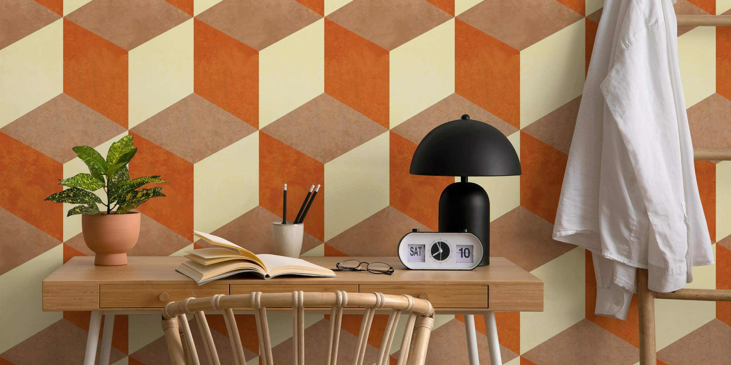 Cubes - Copper Vintage Boho wallpaper in a room
