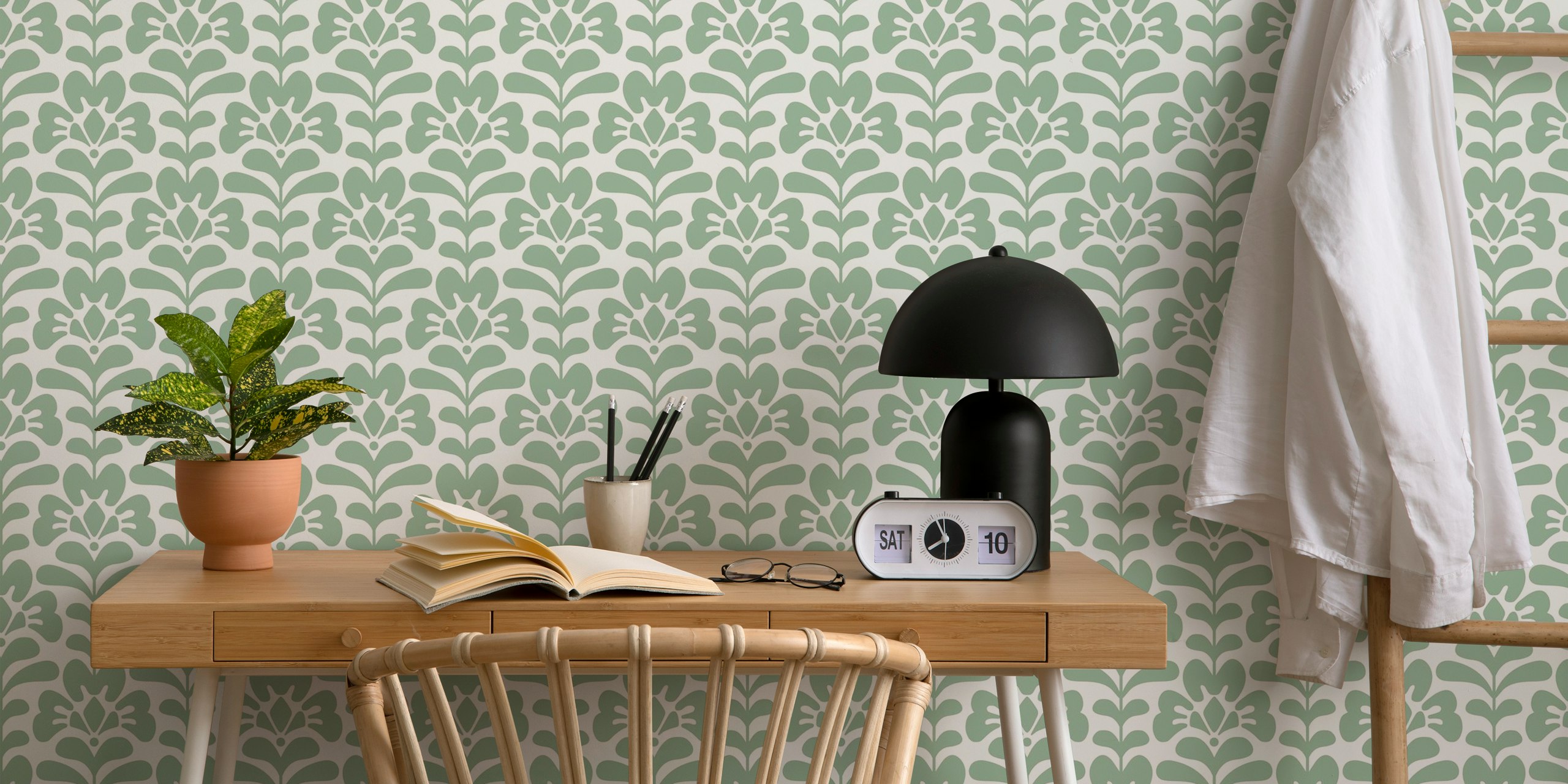 Scandinavian Flowerbed green wallpaper in a room