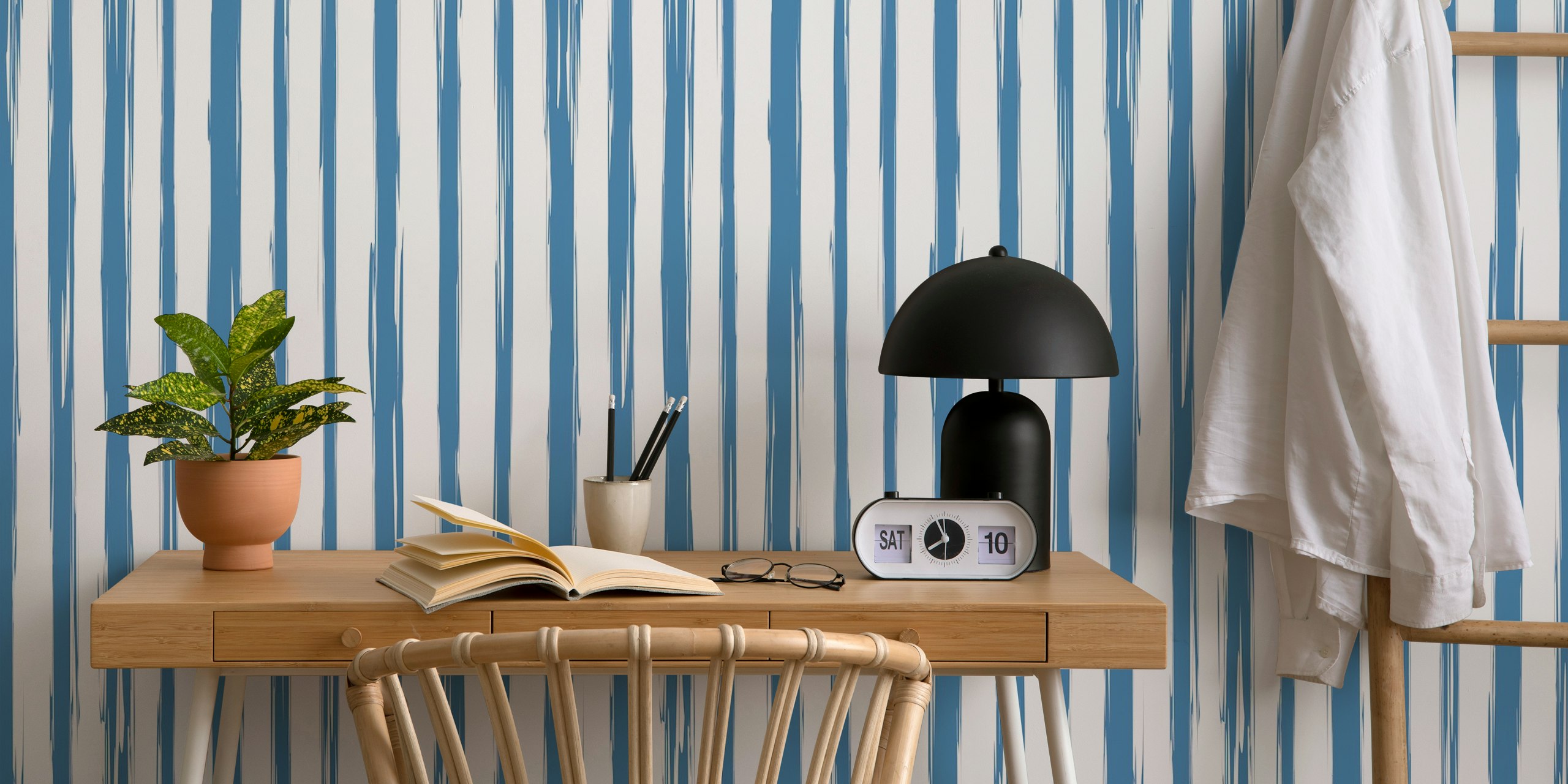Brushstroke Stripe wallpaper in blue