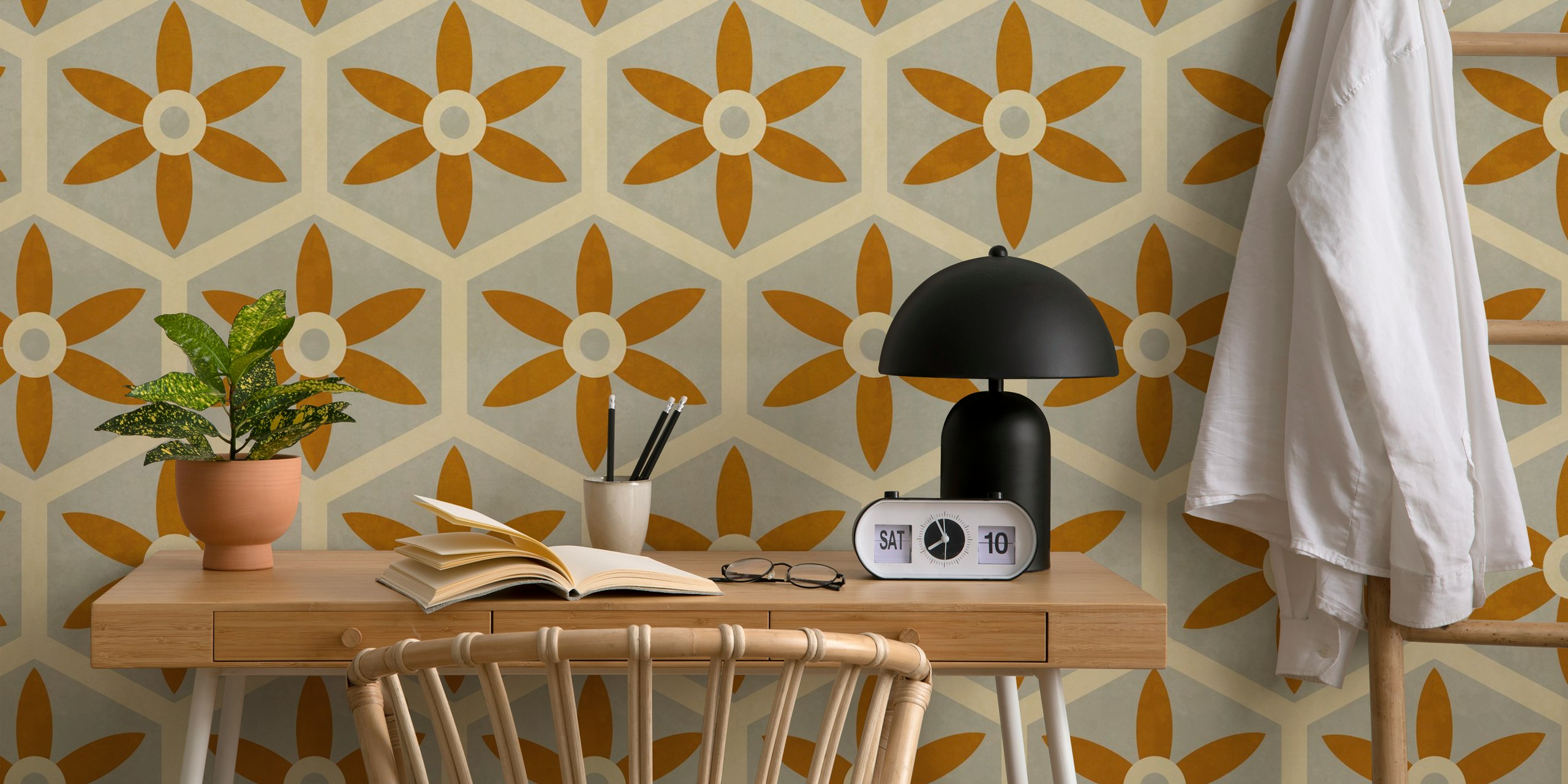 Rustic Floral Hexagon tapet i ett rum