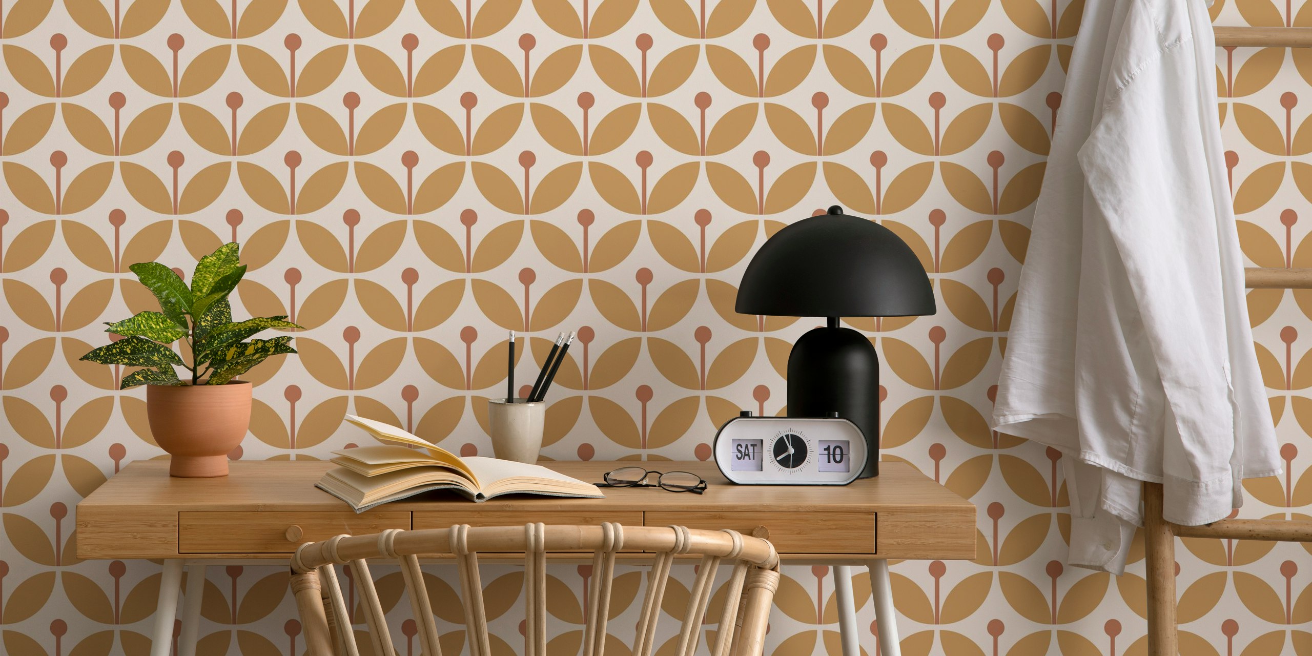 Graphic Scandi Floral Boho Yellow tapet i et rum