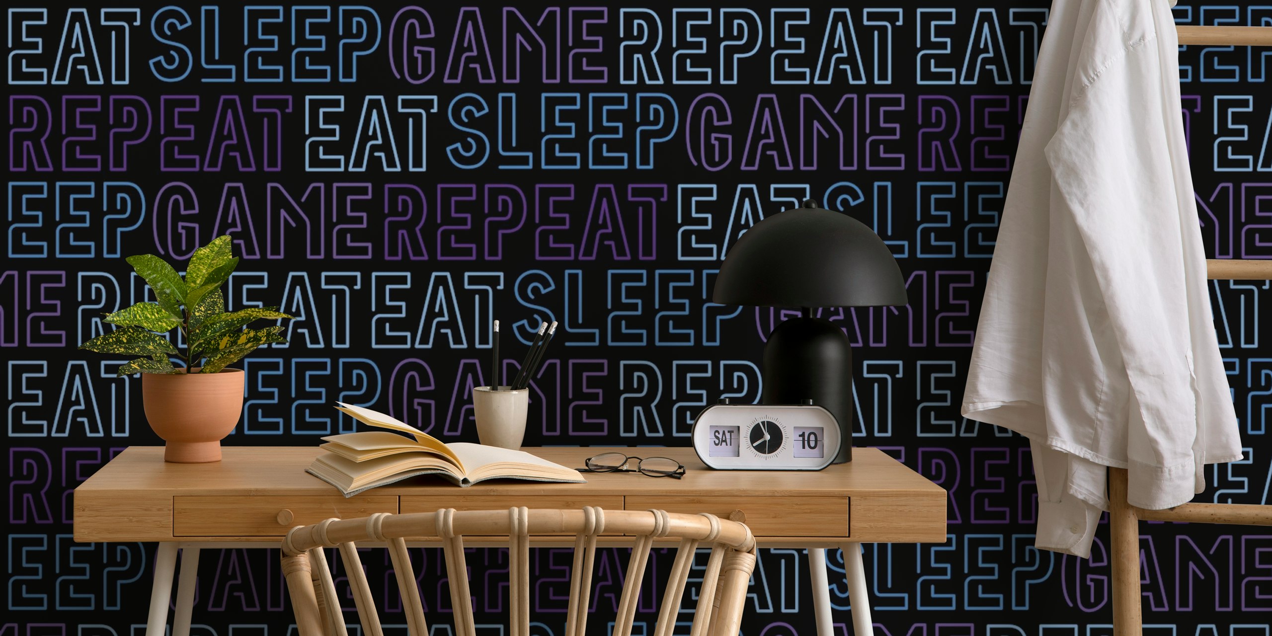 Eat Sleep Game Repeat wallpaper in a room