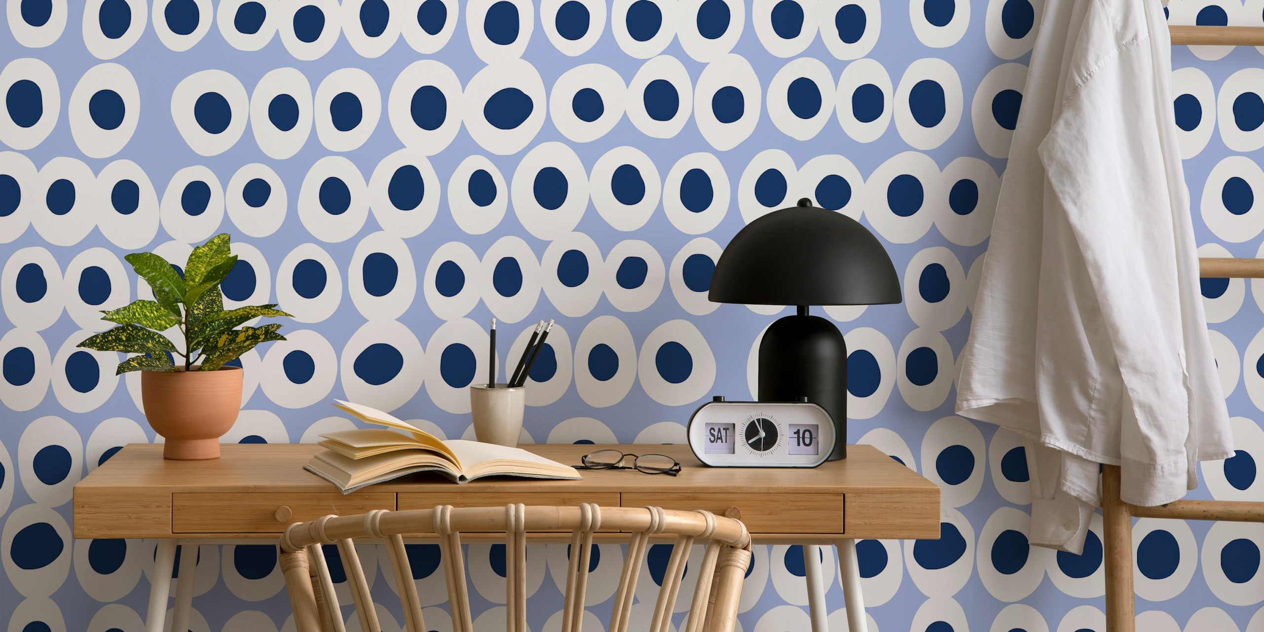 Bold dots blue wallpaper in a room